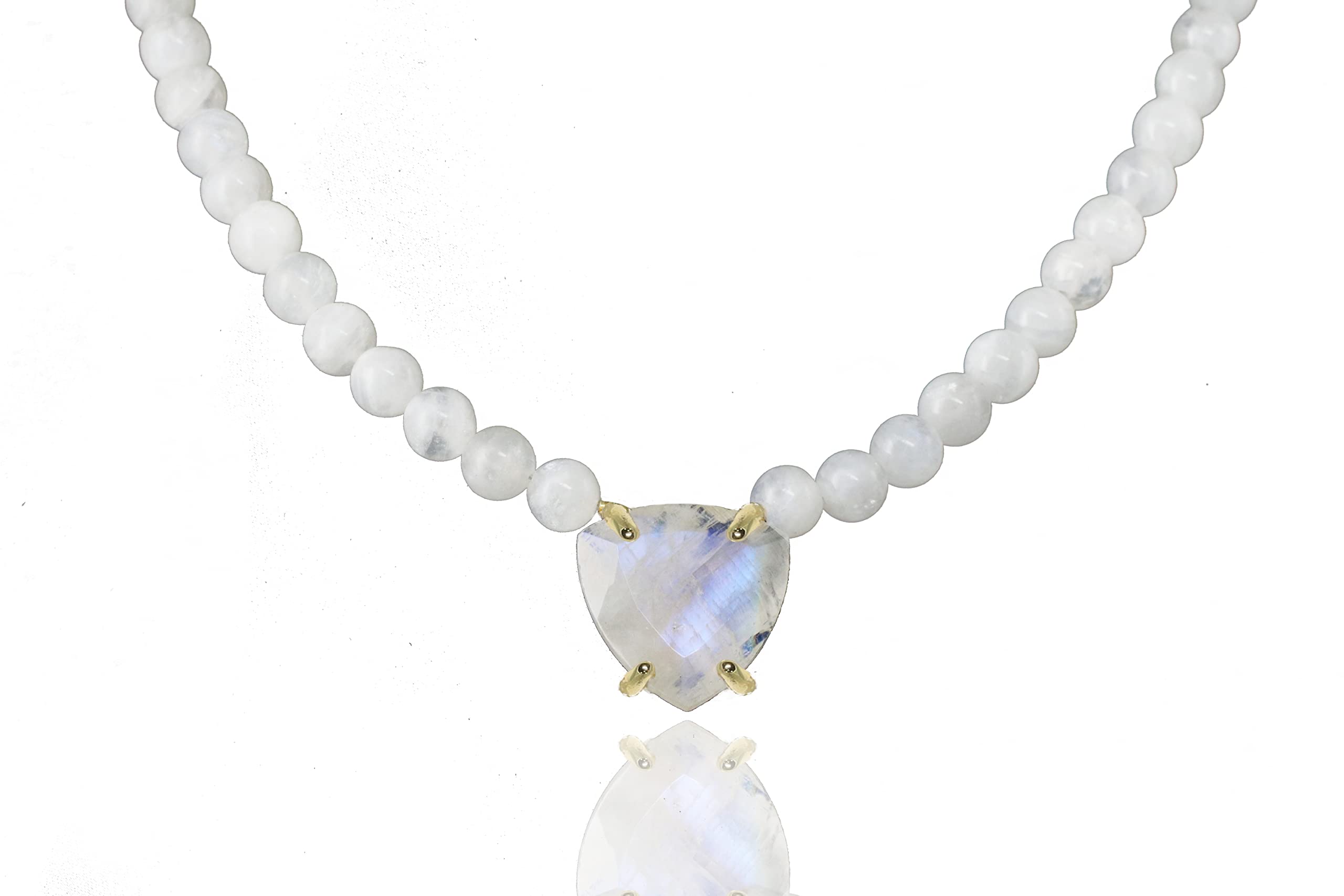 Beaded Moonstone Necklace with Trillion Cut Pendant - 14K Gold Vermeil Gemstone Jewelry for Women - June Birthstone Gift, Bridal Necklace | Perfect for Weddings, Anniversaries & Special Occasions