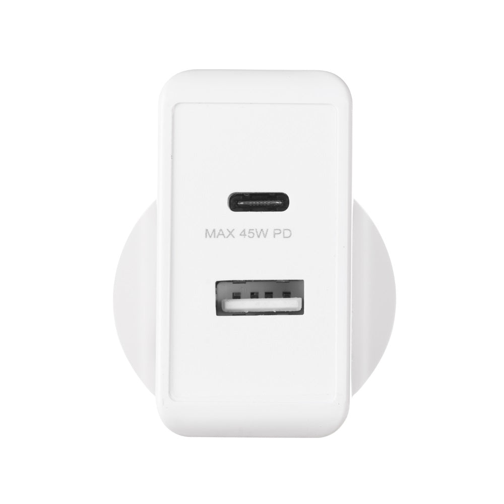 3SixT ANZ 45W USB C PD Fast Wall Charger with 2.4A Port - White | Compact Travel Charger for iPhone, Samsung, MacBook & More