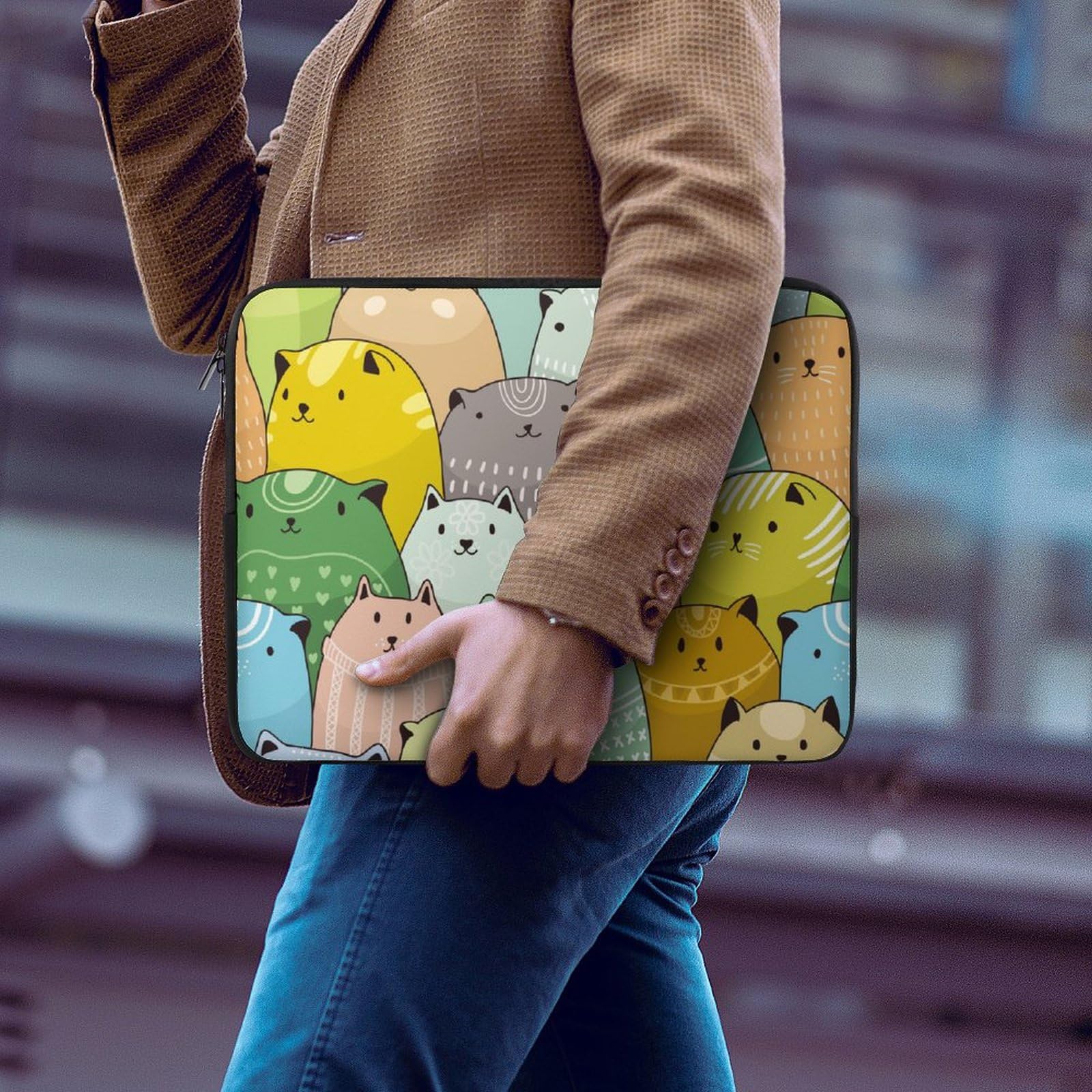 Cute Cats Pattern Personalized Laptop Bag - Slim Business Casual Computer Briefcase for Work, Travel, and Daily Use