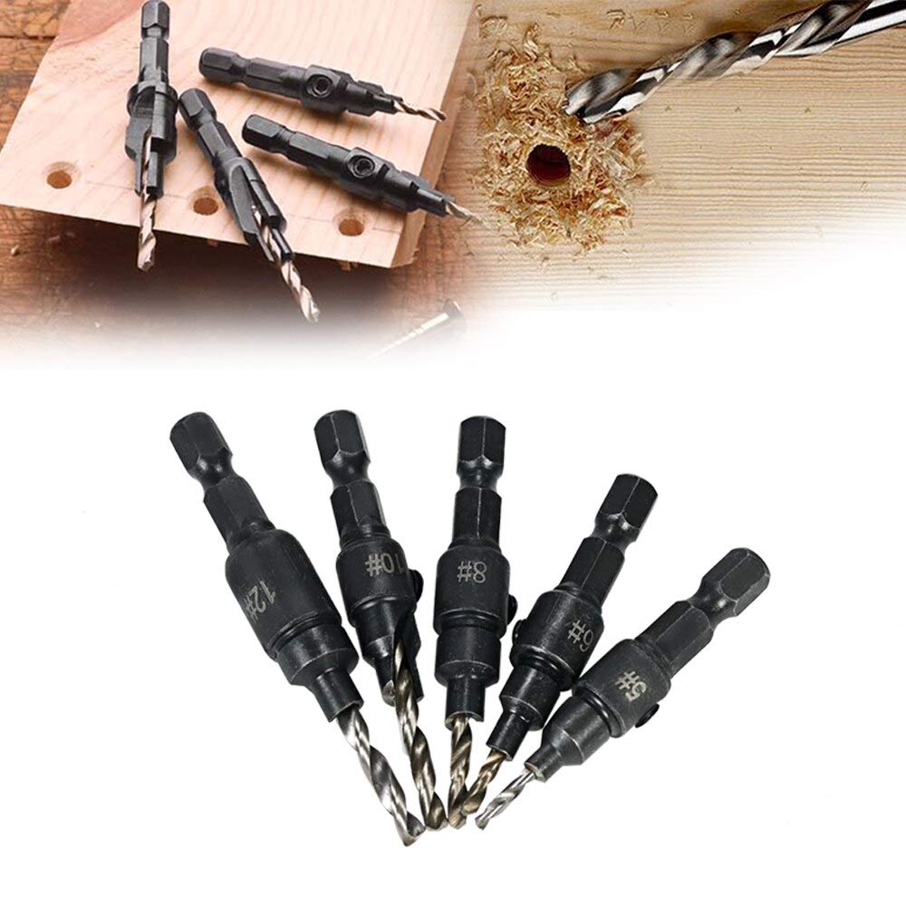 5pcs HSS Countersink Drill Bit Set 1/4