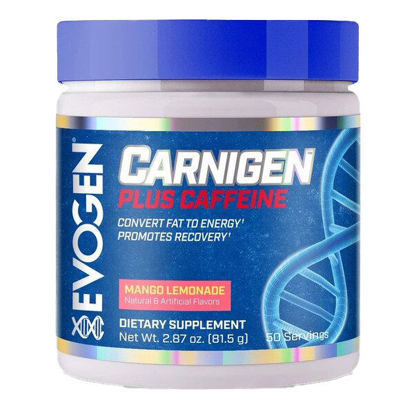 Evogen Carnigen Plus Caffeine Powder - Mango Lemonade Flavor 81g | Pre-Workout Energy Booster for Gym & Fitness Enthusiasts