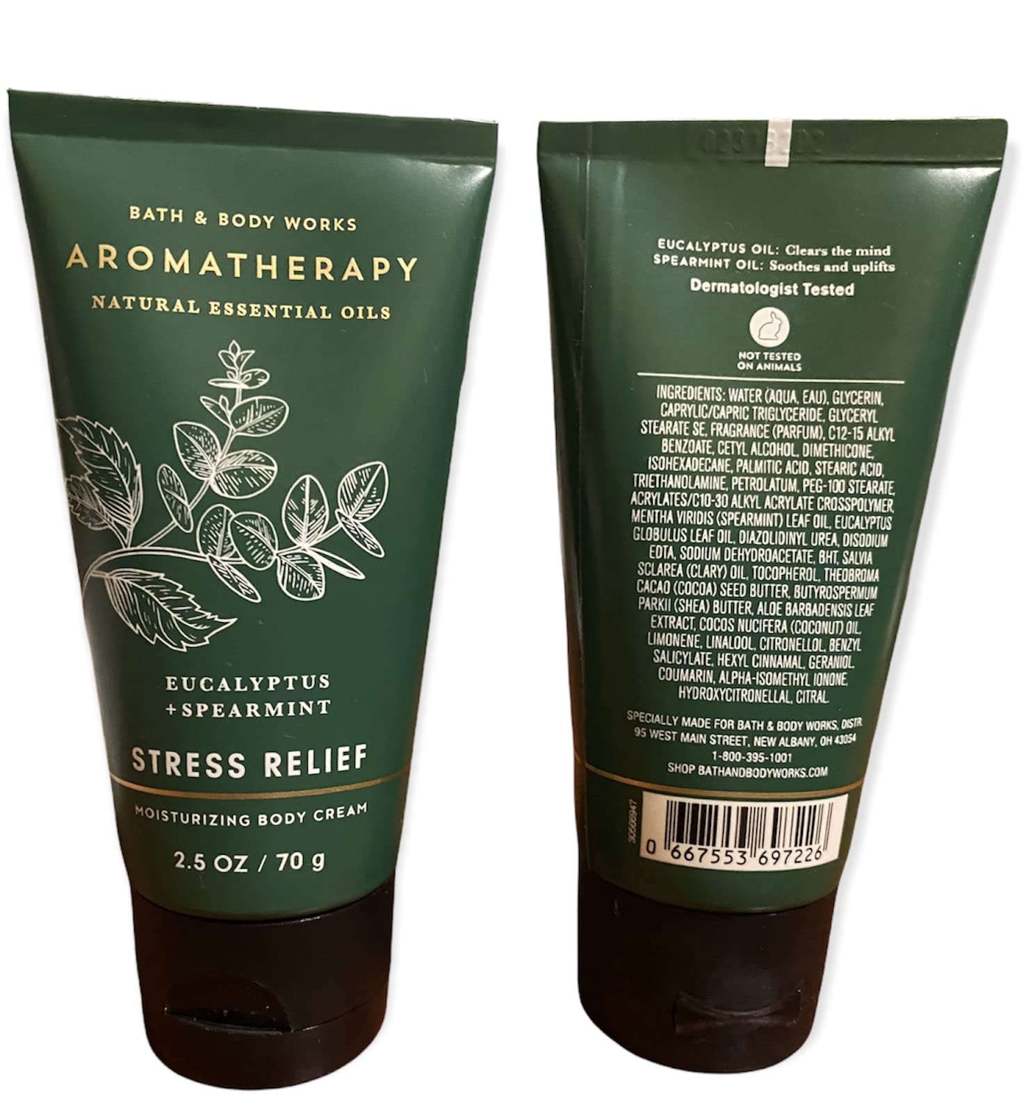 Bath & Body Works Aromatherapy Eucalyptus Spearmint Stress Relief Body Cream - 2-Piece Travel Size Set (2.5 oz Each) | Perfect for On-the-Go Relaxation & Spa-Like Self Care