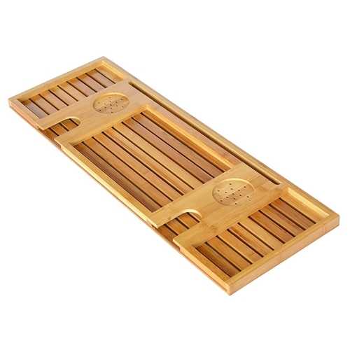 Premium Bamboo Bathtub Caddy Tray with Book Holder, Tablet Stand, Phone Slot & Wine Glass Holder - Relaxing Bath Accessories for Spa, Reading & Wine Time