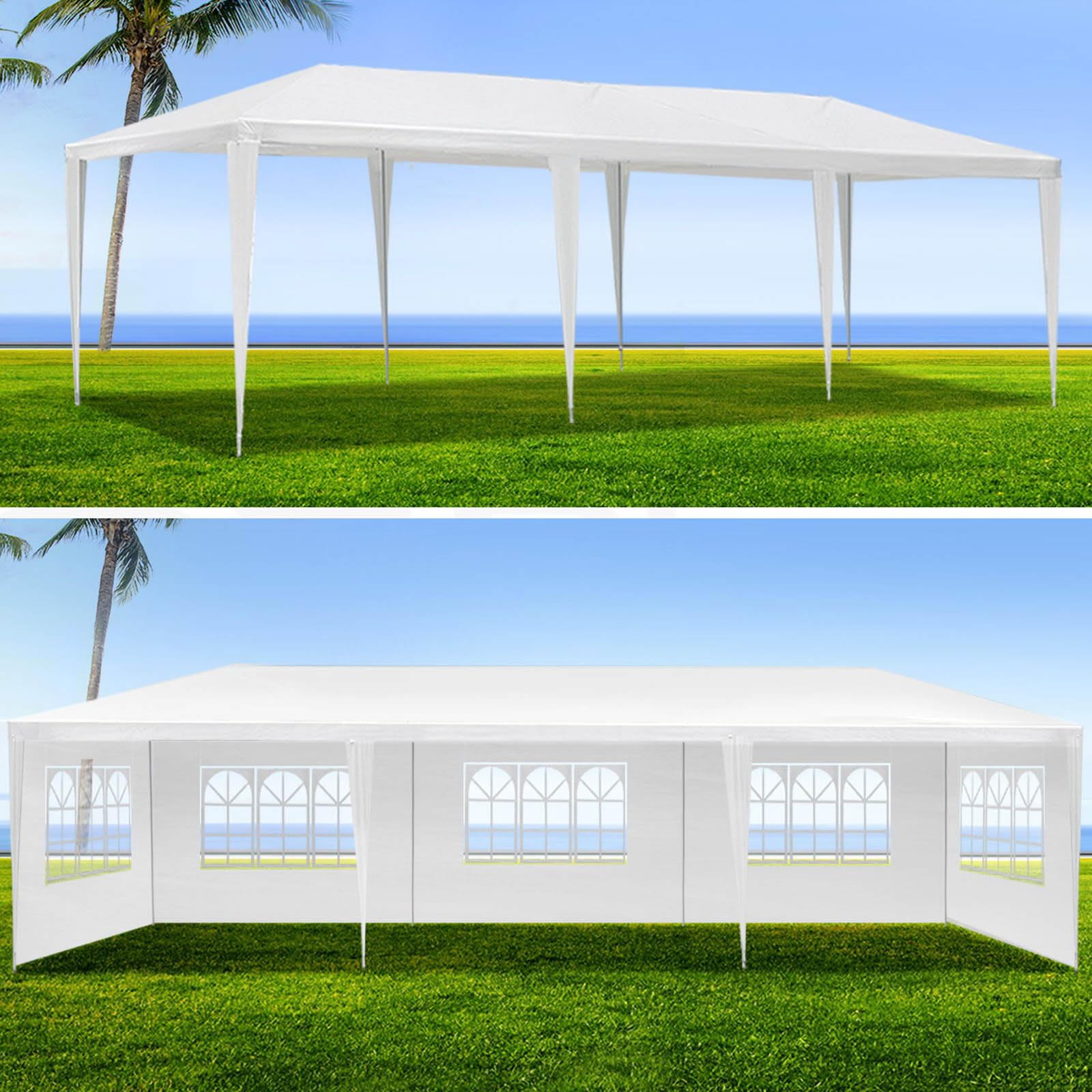 10'x30' Heavy Duty Outdoor Party Tent with 8 Removable Sidewalls & 2 Zippered Windows - Waterproof Canopy for Weddings, Backyard Events, Festivals, and Camping - White Commercial Shelter for Outdoor Gatherings