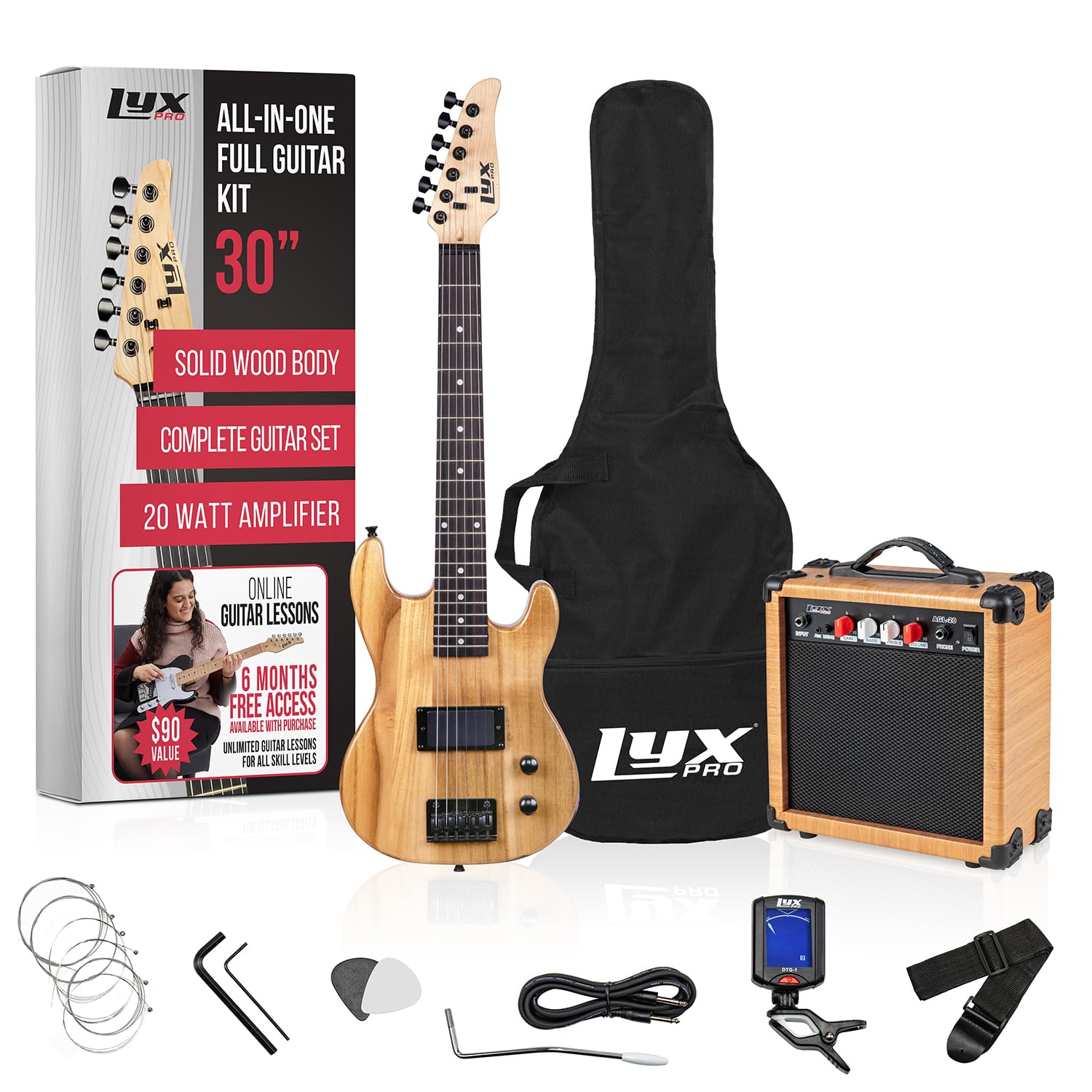 LyxPro 30 Inch 3/4 Size Electric Guitar Starter Kit for Beginners & Kids - Includes Amp, Digital Tuner, Picks, Strap, Cable & Gig Bag - Perfect for Learning, Practice & Home Performances (Natural)