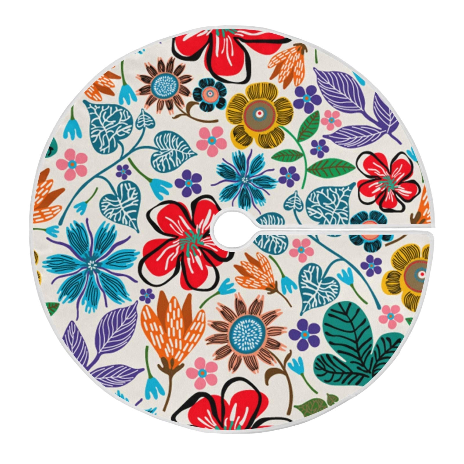Vibrant Floral Christmas Tree Skirt - 35.4 Inch Holiday Decor with Flowers & Leaves for Xmas Tree, Perfect for Indoor/Outdoor Home, Office, Party Decorations | Great for Festive Gatherings & Cozy Winter Celebrations