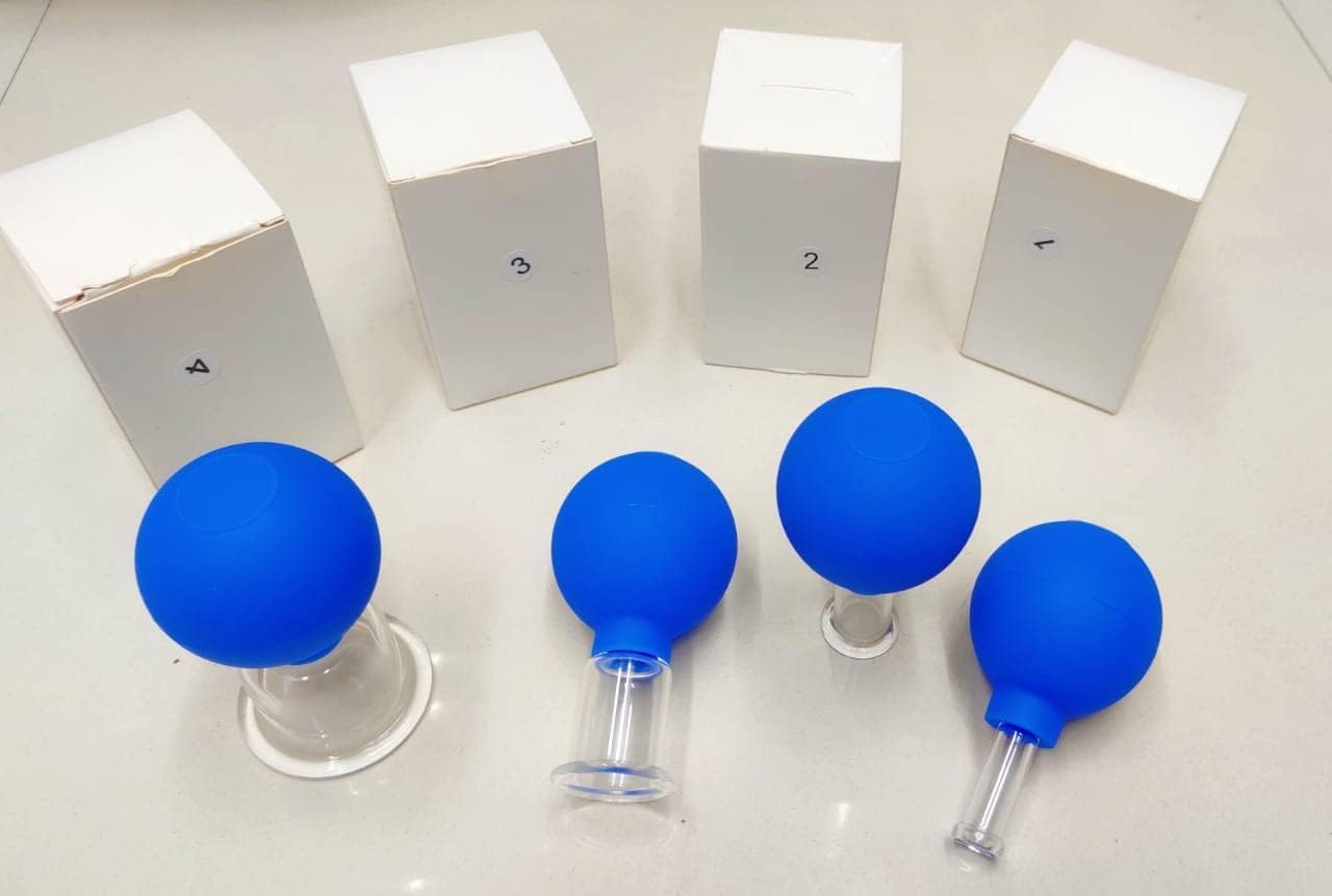 4 Pieces Blue Glass Facial Cupping Set with Silicone Vacuum Massage Cups - Anti-Aging Skincare Tools for Face Lift, Wrinkle Reduction & Glowing Skin | Perfect for Home Spa, Facial Massage & Beauty Routine