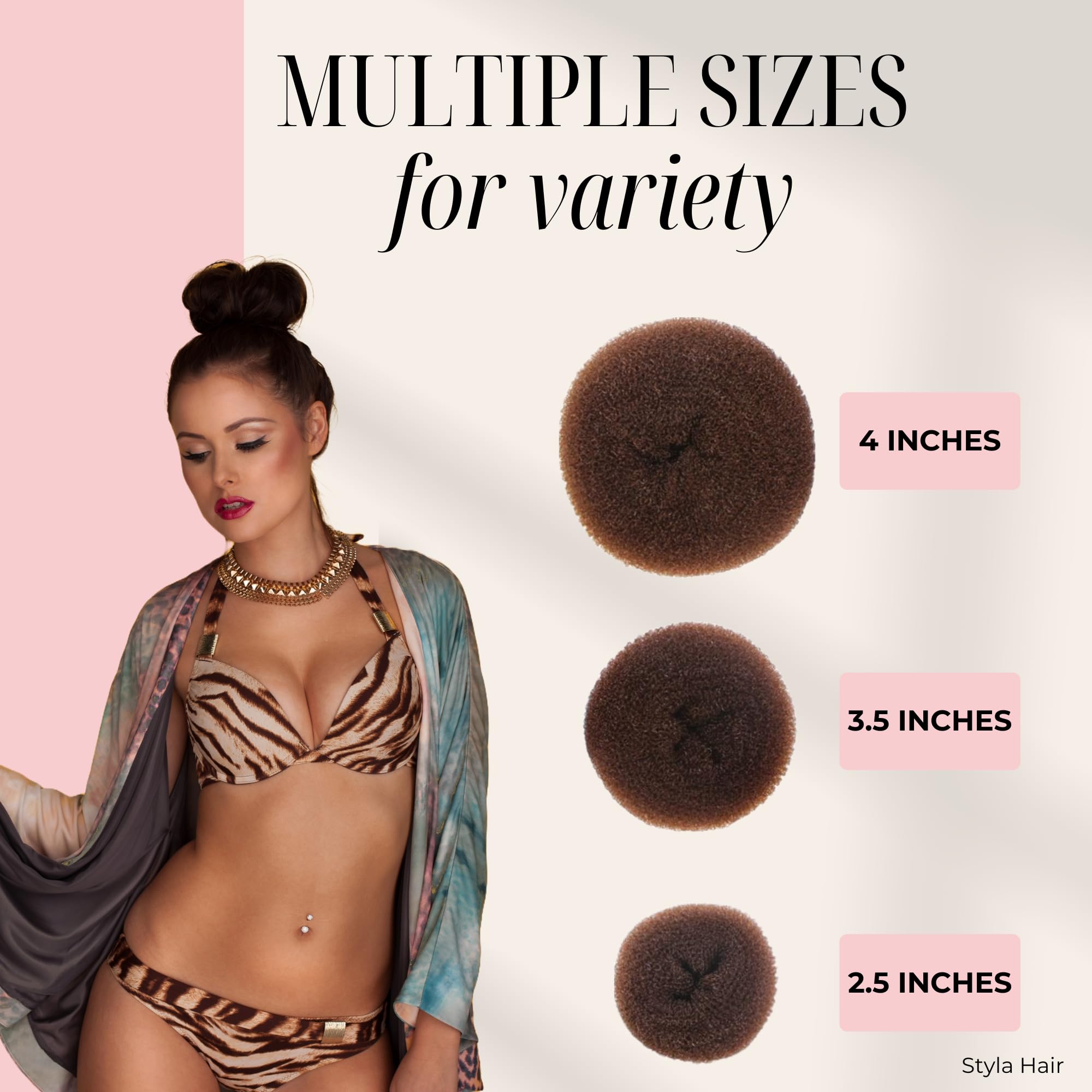 Styla Hair Donut Bun Maker for Kids - 3pc Brown Set | Easy Ballet & Sock Bun Maker | Perfect for Dance, School & Everyday Hairstyles