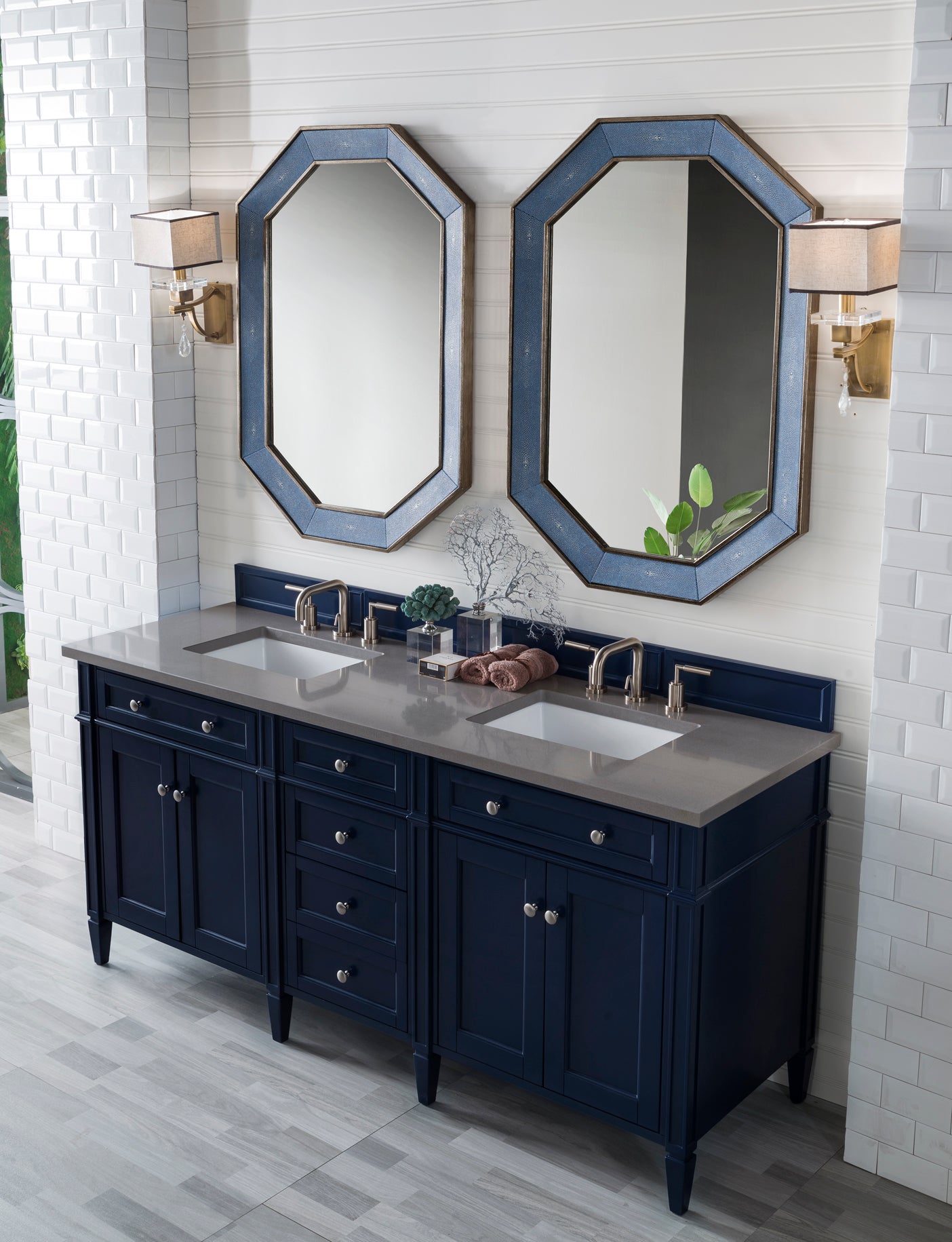 Brittany 72-Inch Victory Blue Double Vanity with 3CM Grey Expo Quartz Countertop - Perfect for Modern Bathroom Renovation & Luxury Master Suite Design