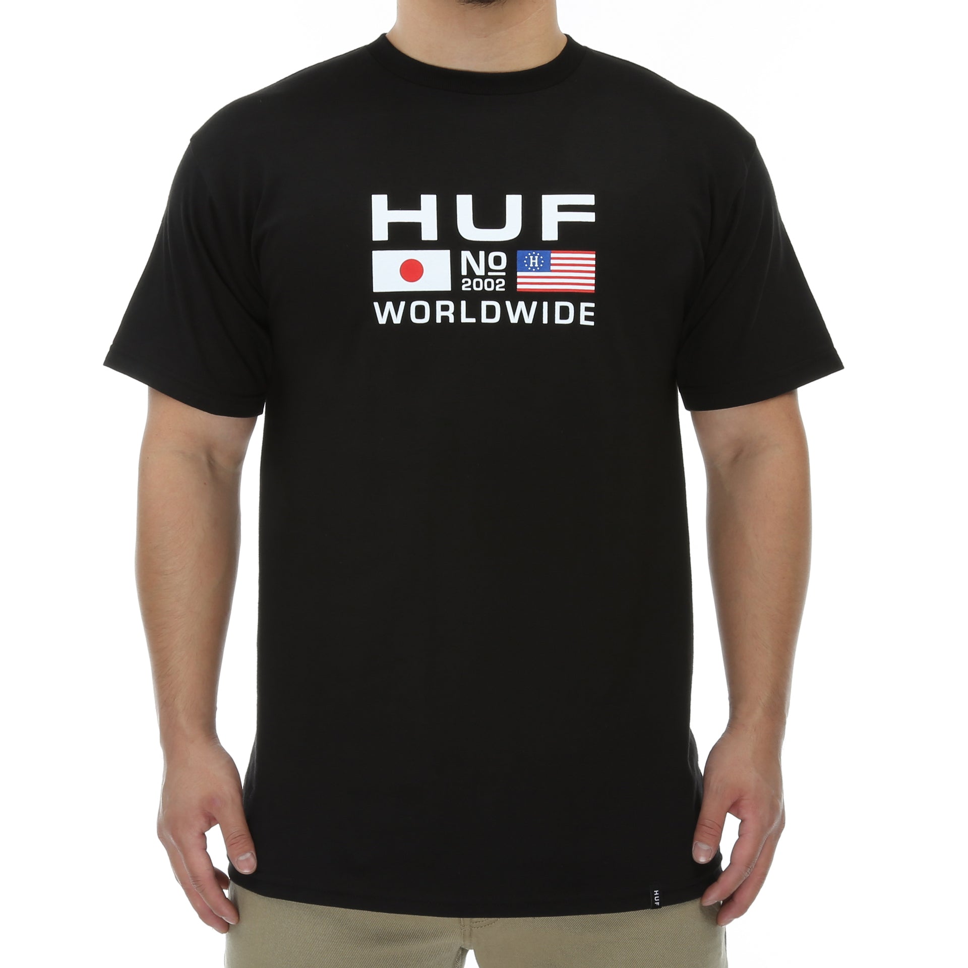 Huf Stadium Sponsor T-Shirt for Men - Black Cotton Graphic Tee - Streetwear Fashion for Casual Wear & Skateboarding