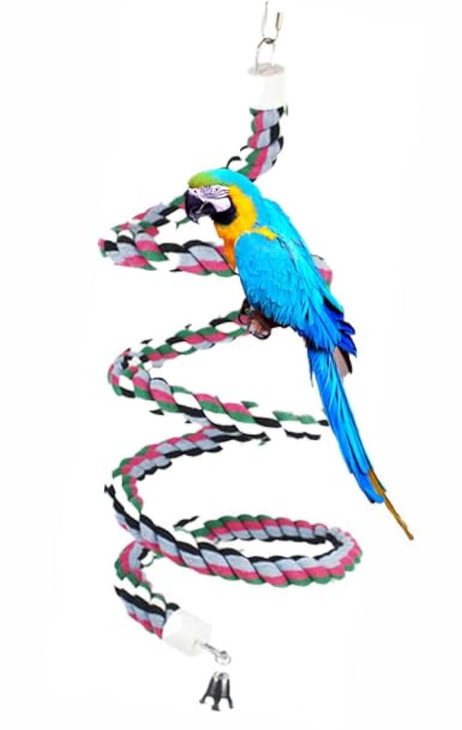 94.4 Inch Colorful Cotton Bendable Rope Perch Swing - Chew Toys for Amazon Parrots with Bell, Climbing & Standing Bungee Bird Toys - Perfect for Large Bird Cages, Playtime & Exercise (Regular to Big Size Birds)