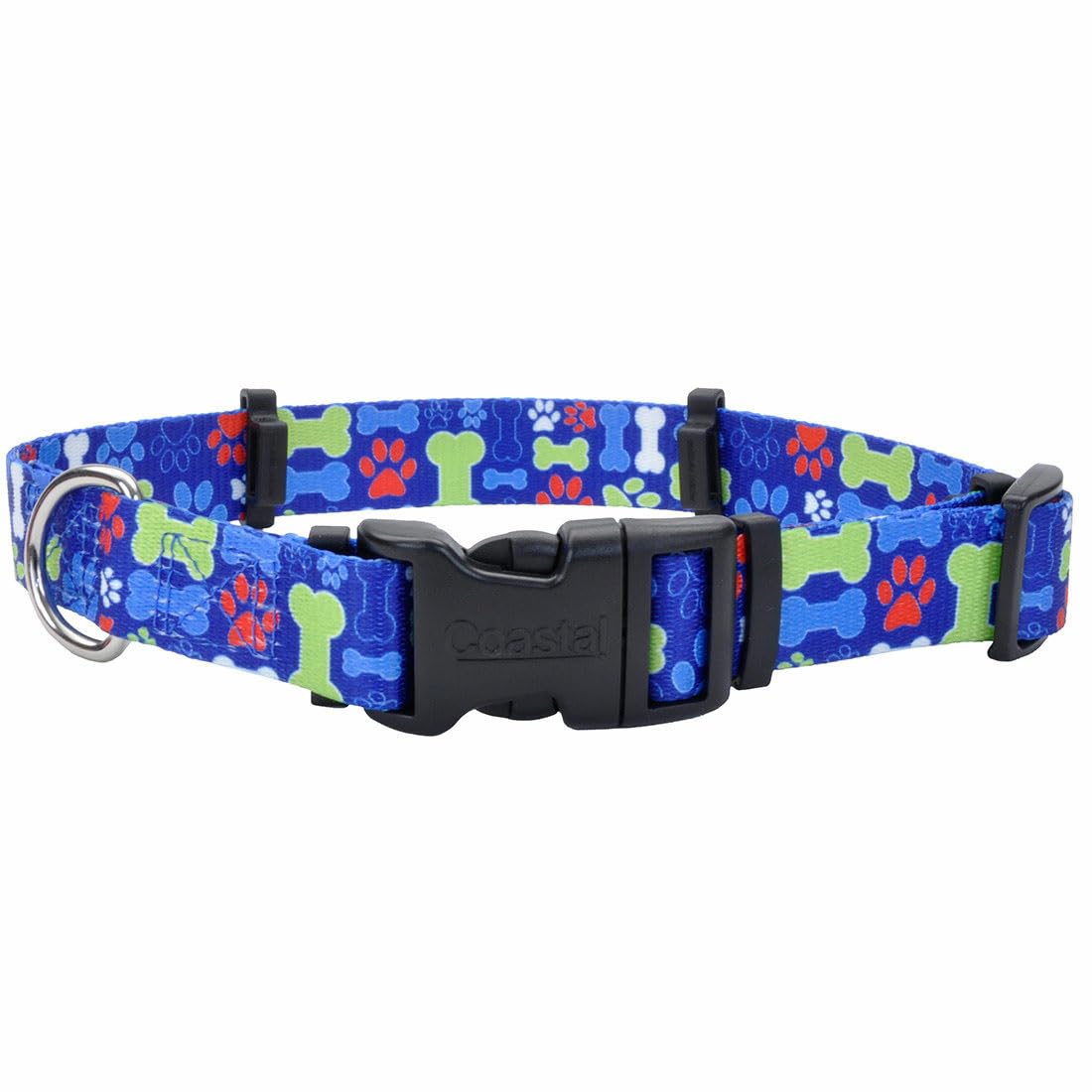 Adjustable Flea Collar Protector for Dogs & Puppies - Coastal Pet SecureAway Collar Cover - Multi Bones Design (5/8