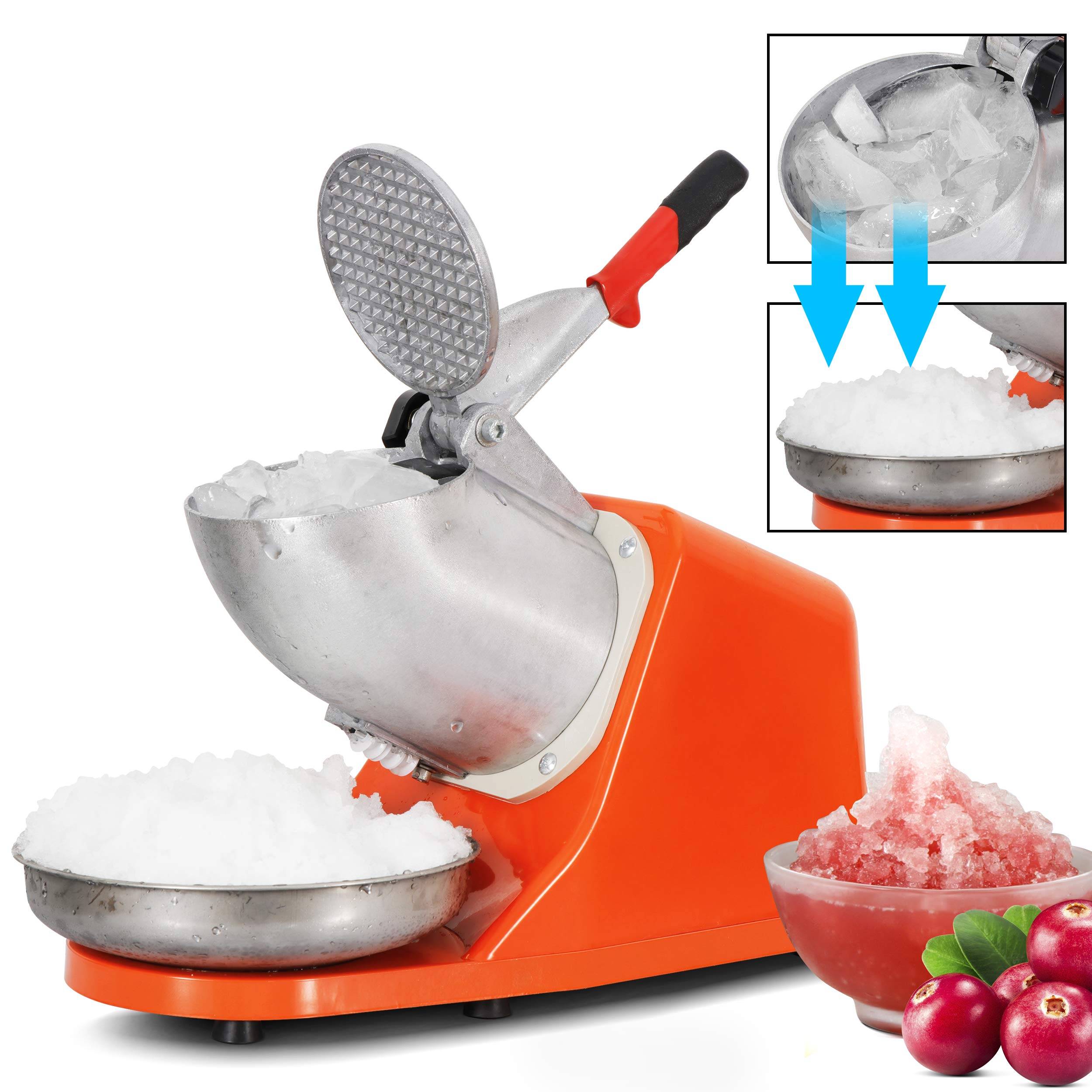 ZENY Electric Ice Crusher Machine - 145lbs/Hour Stainless Steel Snow Cone Maker & Shaved Ice Machine for Home & Commercial Use (Orange) - Perfect for Parties, Cocktails, and Summer Treats