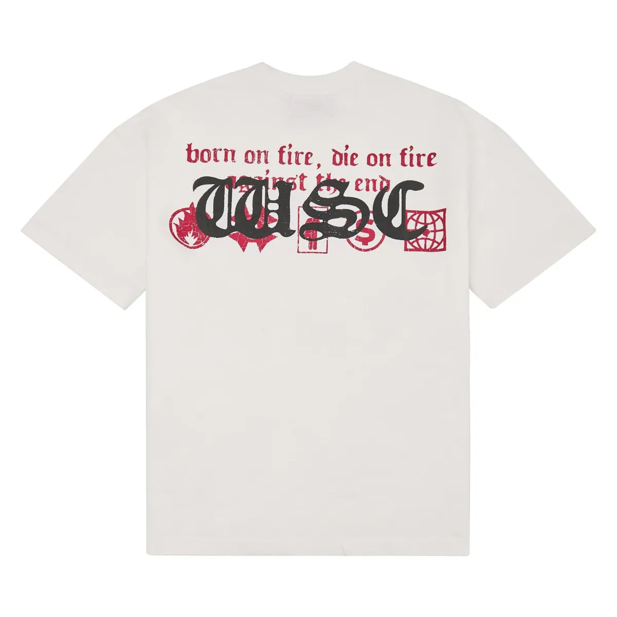 WHEN SMOKE CLEARS Born on Fire Rhinestone T-Shirt - Black/Red | Edgy Graphic Tee for Concerts, Parties & Streetwear Fashion