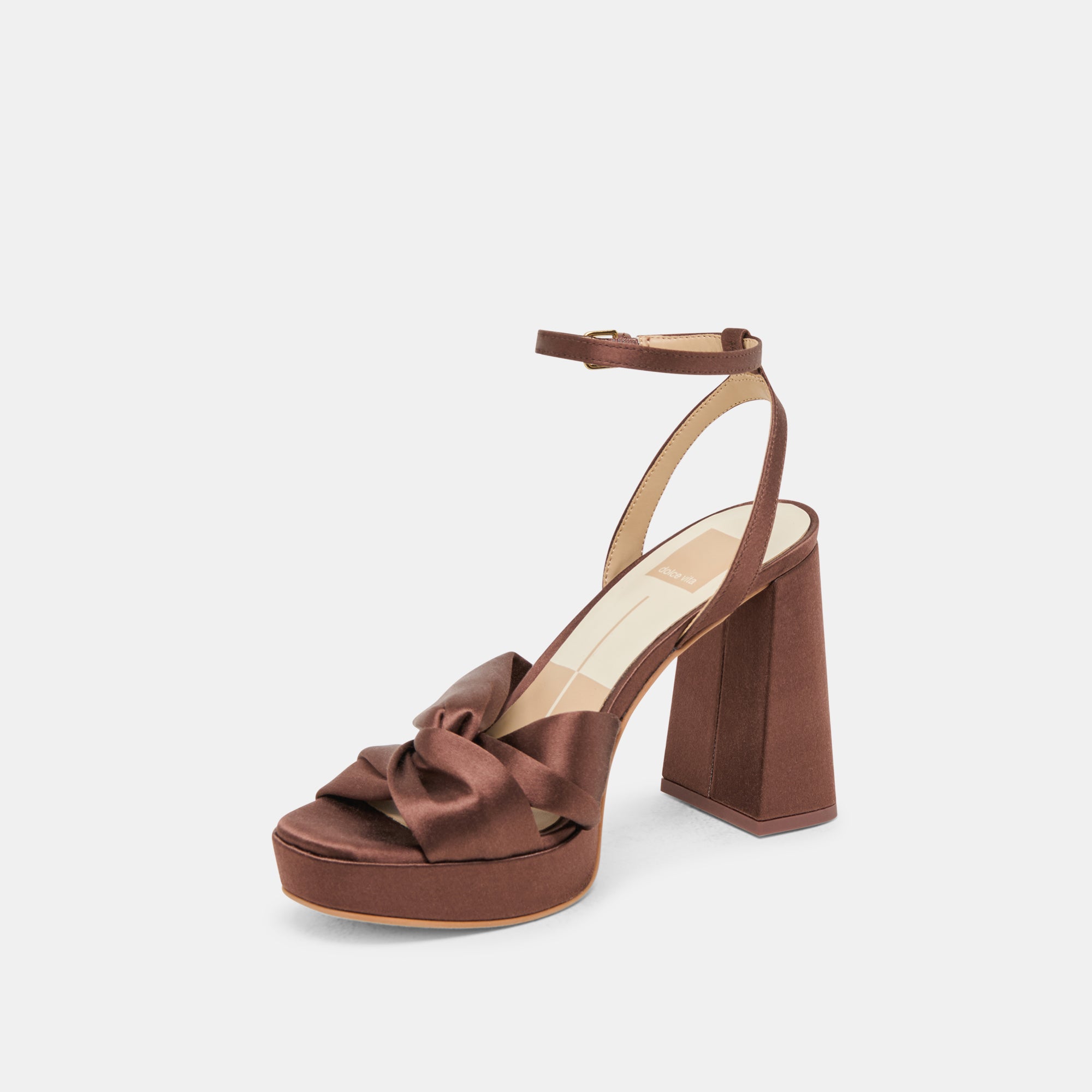 PARLO Women's Mid Heel Sandals - Brown Satin Elegant Dress Shoes for Weddings, Parties & Evening Events