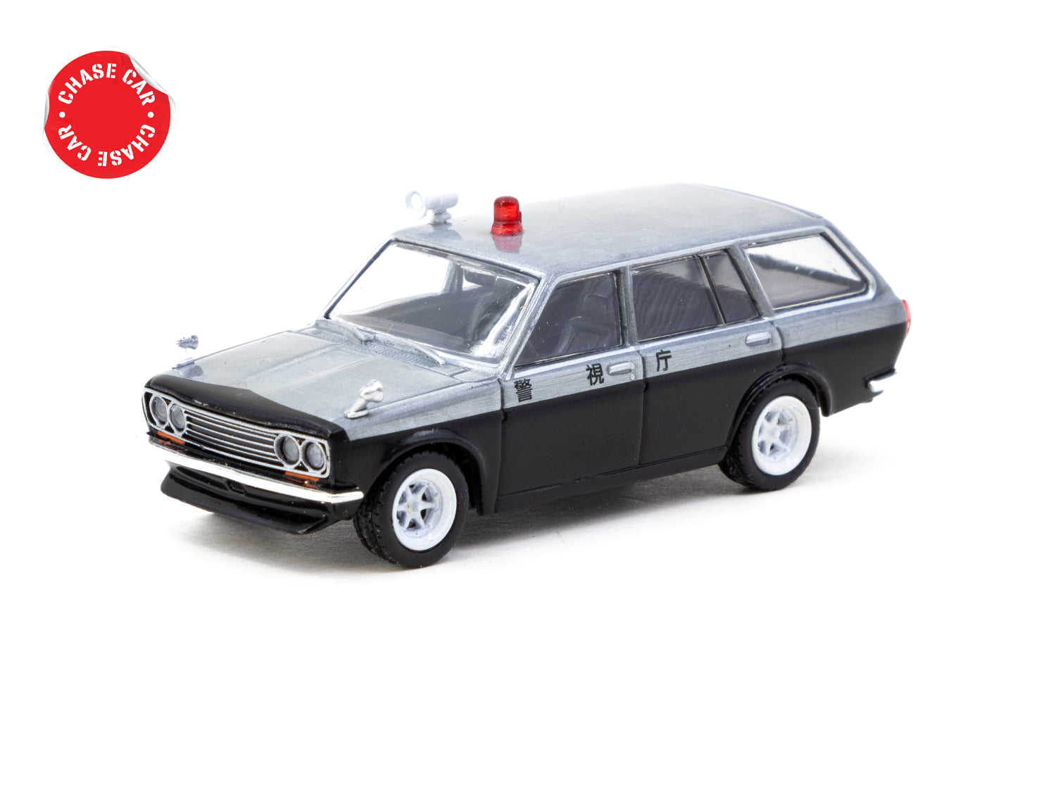 Tarmac Works 1/64 Scale Datsun Bluebird 510 Wagon Japan Police Car Diecast Model - Collectible Miniature Toy for Display, Gifts & Racing Scenes