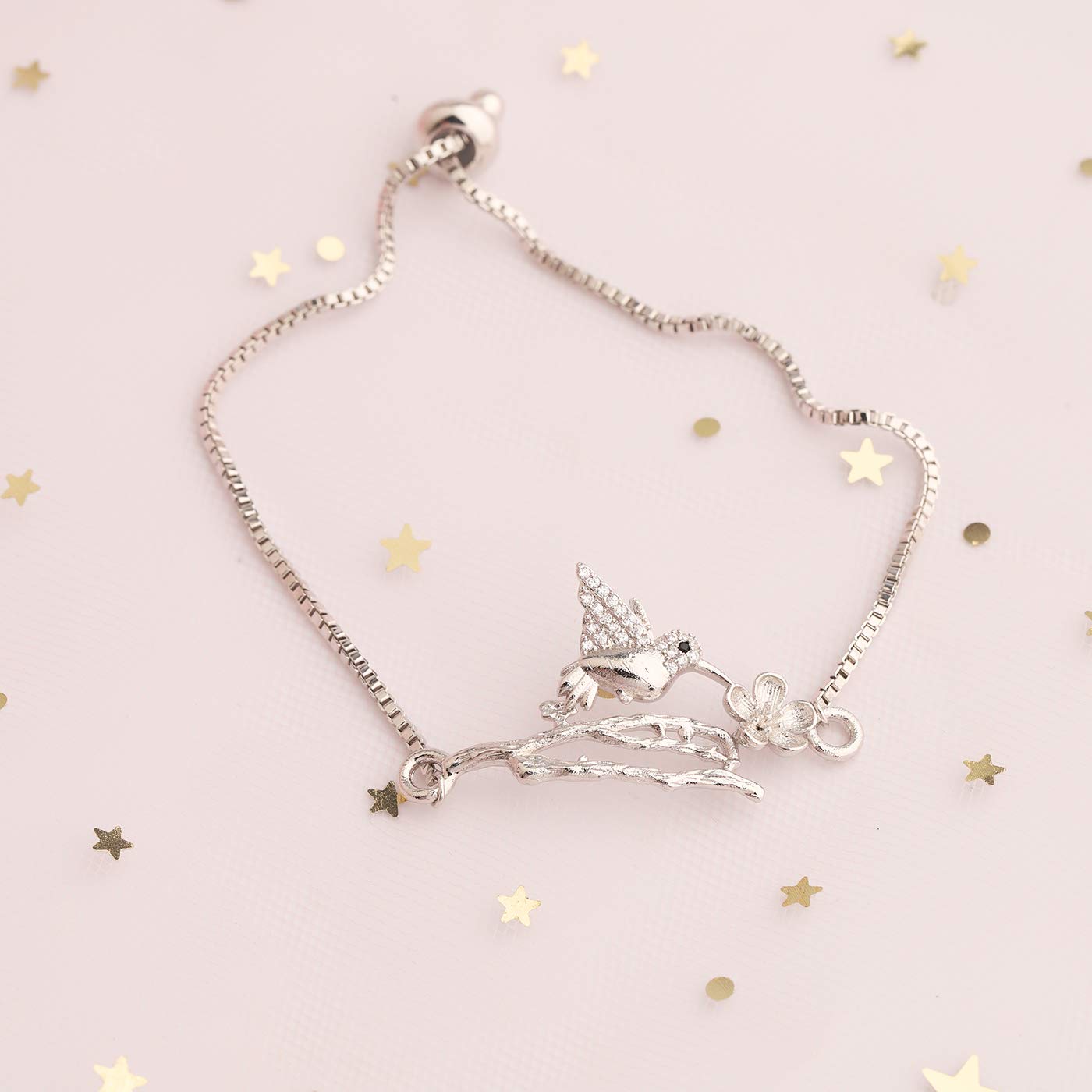 ENSIANTH Rose Gold Hummingbird Bracelet with Crystals - Dainty Bird Jewelry for Women - Perfect Christmas Gift for Her, Birthday Present, Anniversary or Special Occasion