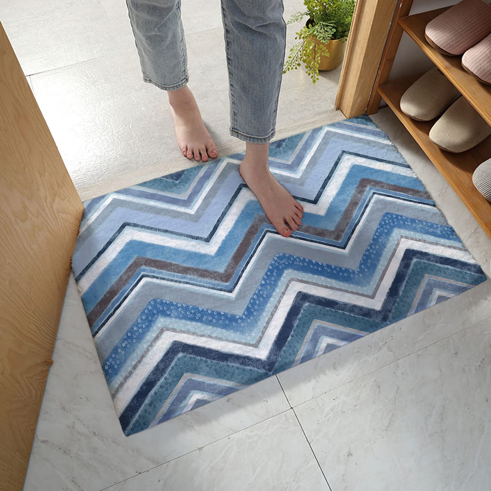 Fluffy Shag Bath Mat - Soft Plush Watercolor Stripe Area Rug for Bathroom, Bedroom & Living Room - Non-Slip Warm Floor Mat with Chevron Ripple Lines - Perfect for Entryway Decor & Cozy Home Comfort