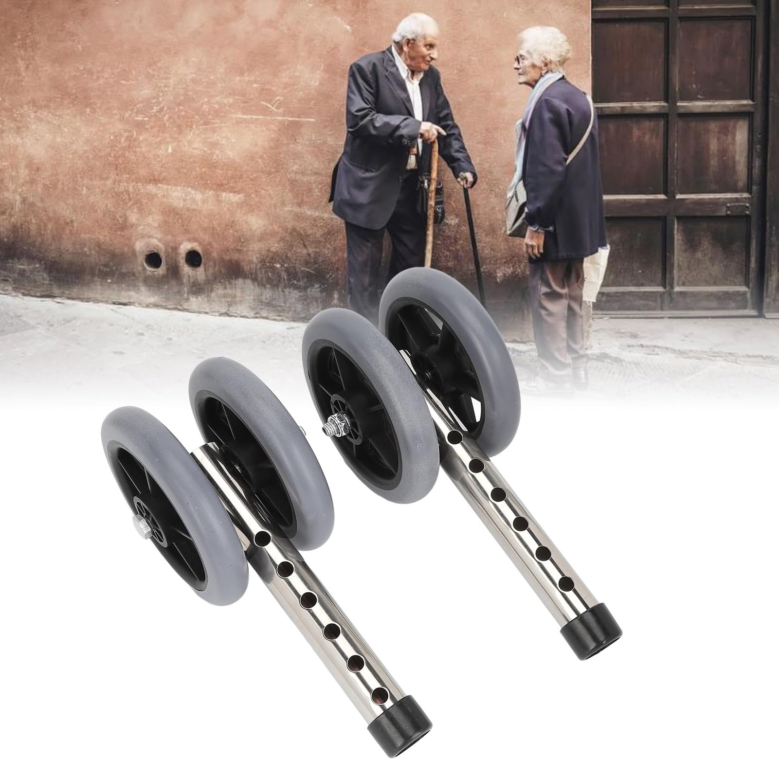 2 Pcs Walker Replacement Wheels - Durable Walking Aid Accessories for Elderly & Mobility Support - Perfect for Indoor & Outdoor Use on Hard Floors & Pavement