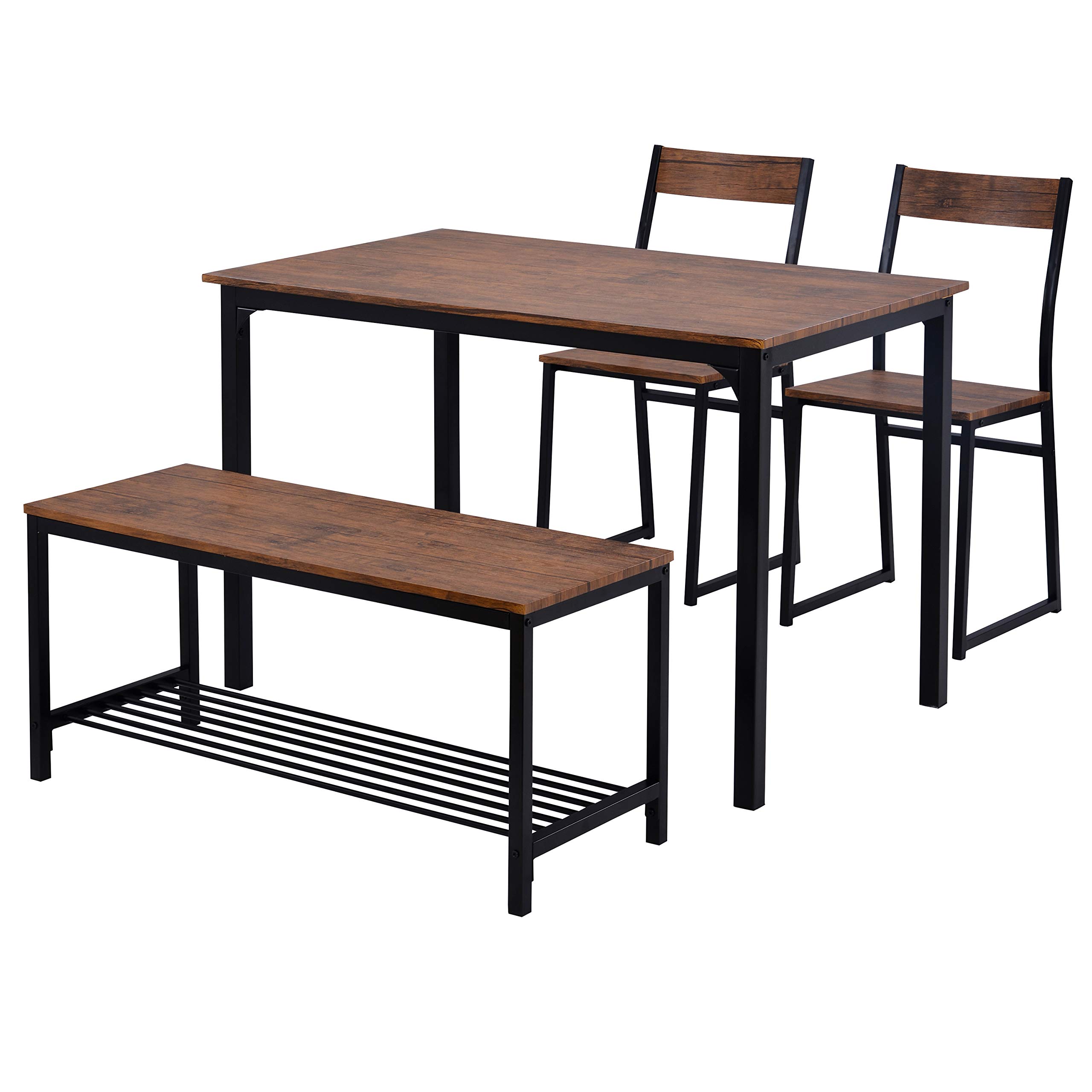LZ LEISURE ZONE 4-Piece Dining Table Set with Table, 2 Chairs & Bench - Brown Kitchen Furniture for Home Dining Room | Perfect for Family Meals, Entertaining Guests & Small Space Dining
