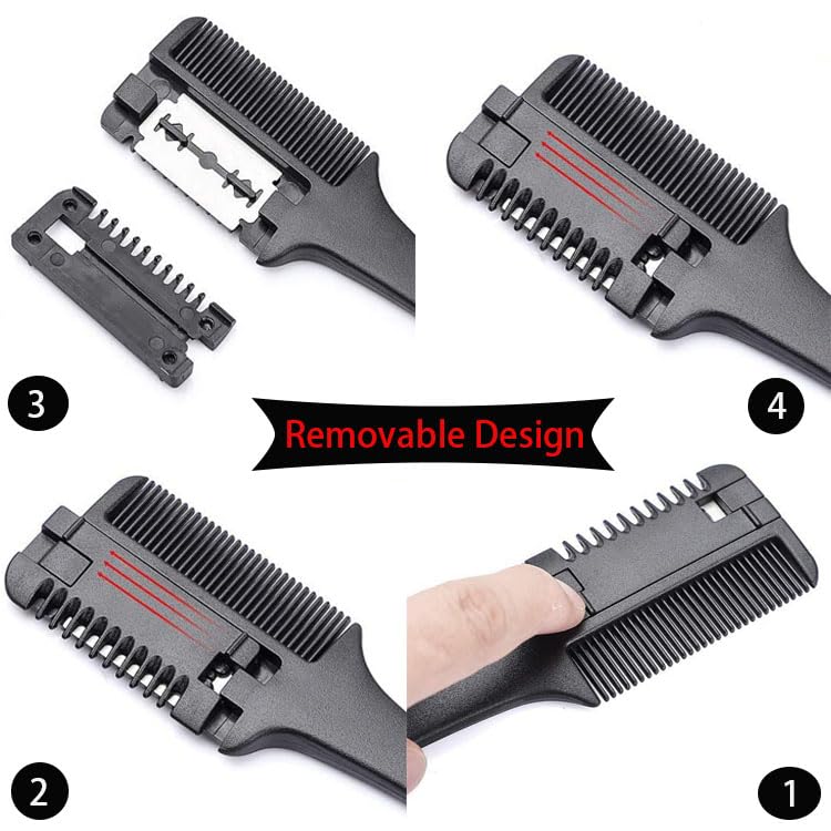Professional Hair Cutting Scissors & Thinning Comb Set - Double Edge Razor Comb for Precise Haircuts & Styling - Includes 1 Hair Trimmer Comb & 2 Replacement Razors - Perfect for Salon, Barber & Home Haircut Use