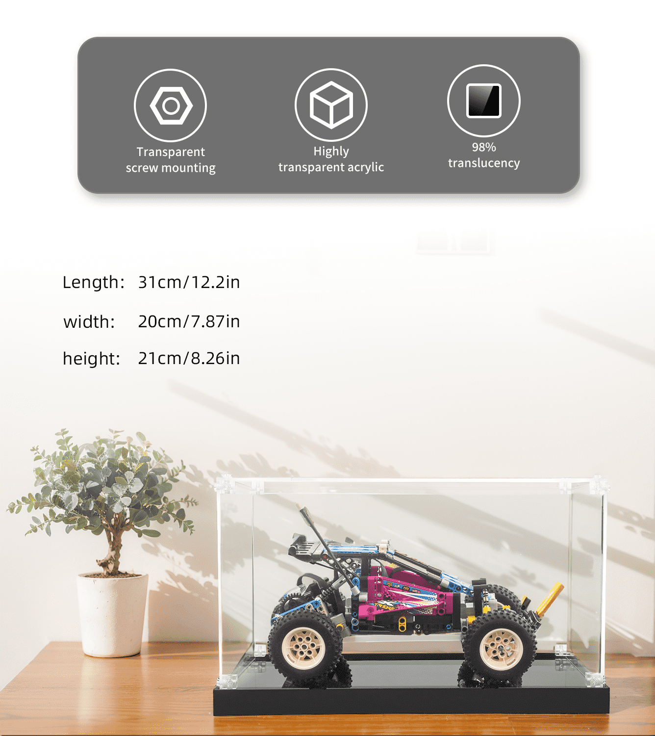 LEGO Technic Off Road Buggy 42124 Display Case - Clear Acrylic Protection for Collectible Model Car - Perfect for Showcase, Dust Protection & Home Decor