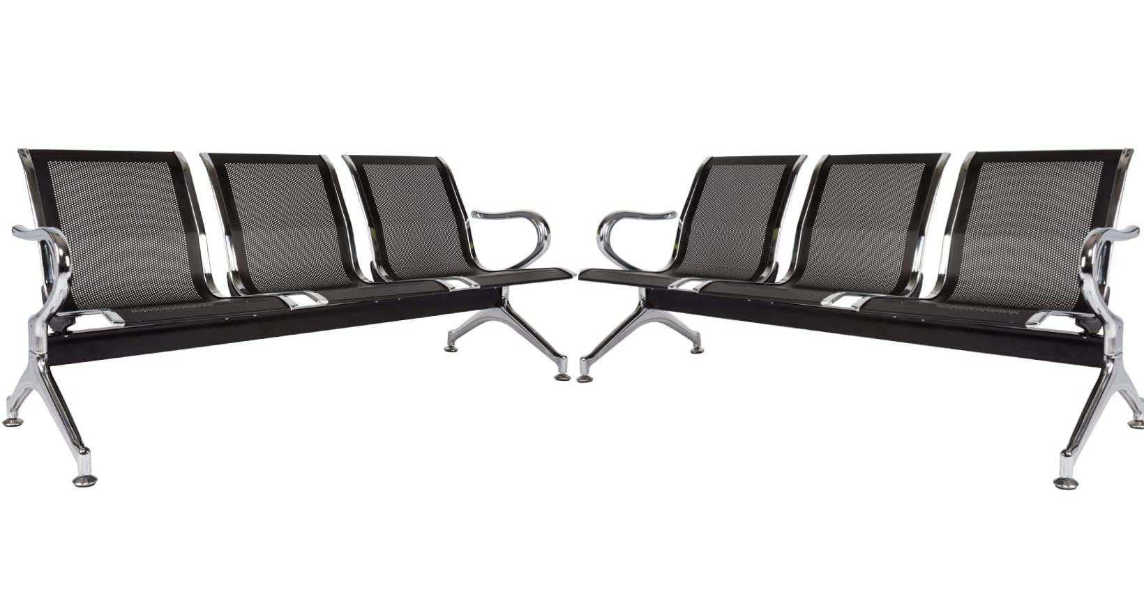 Kinsuite 3-Seat PU Leather Waiting Room Bench with Arms - Set of 2 Modern Reception Chairs for Business, Hospital & Airport Waiting Areas - Durable & Comfortable Seating Solution for Lobbies, Clinics and Public Spaces