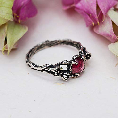 Amelie Pink Tourmaline Engagement Ring - Handmade Sterling Silver Flower & Twig Design - Custom Made to Order - Unique Alternative Engagement & Promise Ring for Weddings, Proposals & Special Occasions