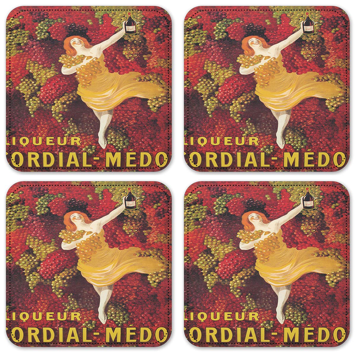 Premium Vinyl Drink Coasters Set of 4 - Non-Slip Absorbent Coasters for Liquor, Wine, Beer & Cocktails - Perfect for Bars, Restaurants & Home Entertaining