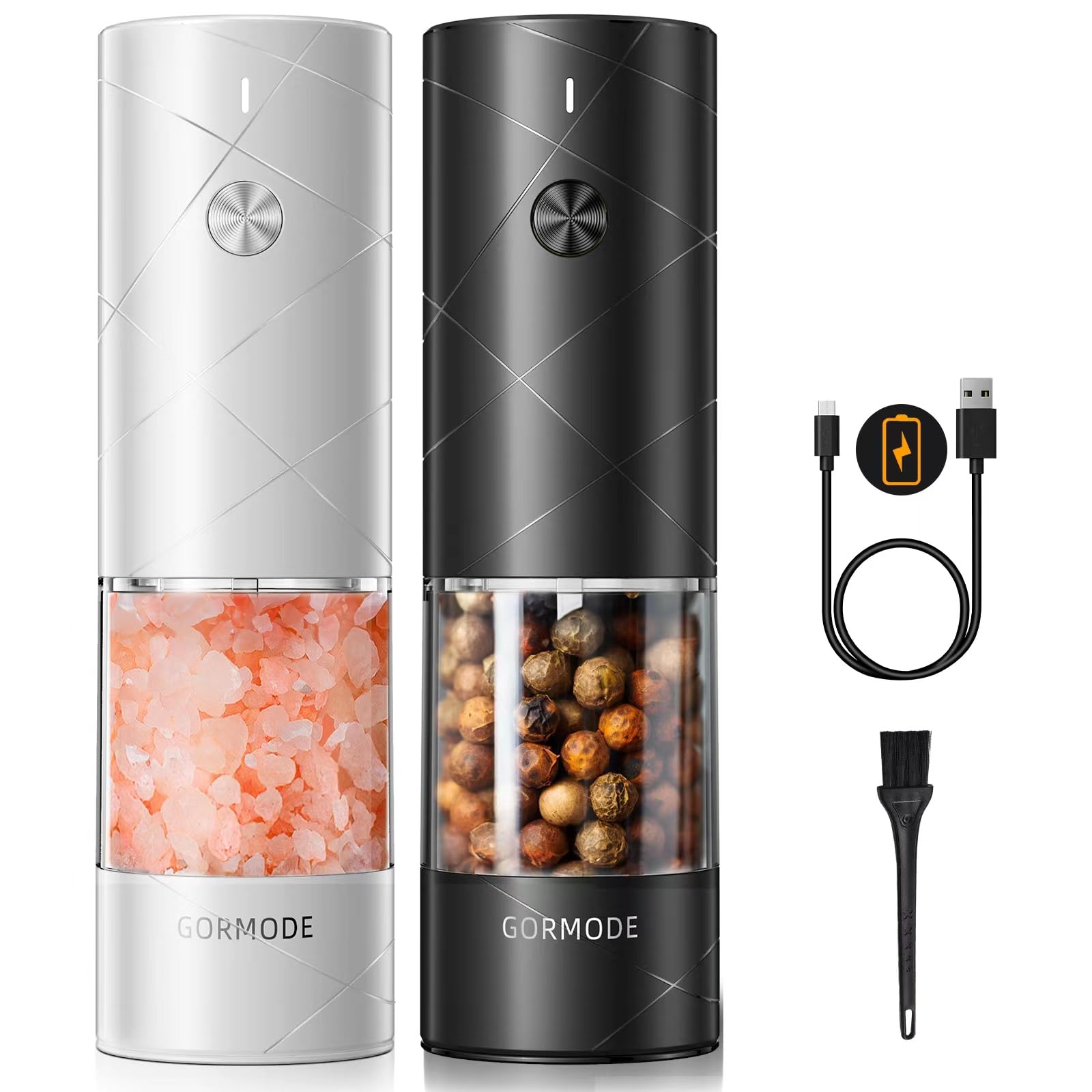 Premium Electric Salt and Pepper Grinder Set - USB Rechargeable, 6 Adjustable Coarseness Levels - Automatic One-Hand Operation - Perfect for Kitchen, Dining Table & Outdoor BBQ (Set of 2)