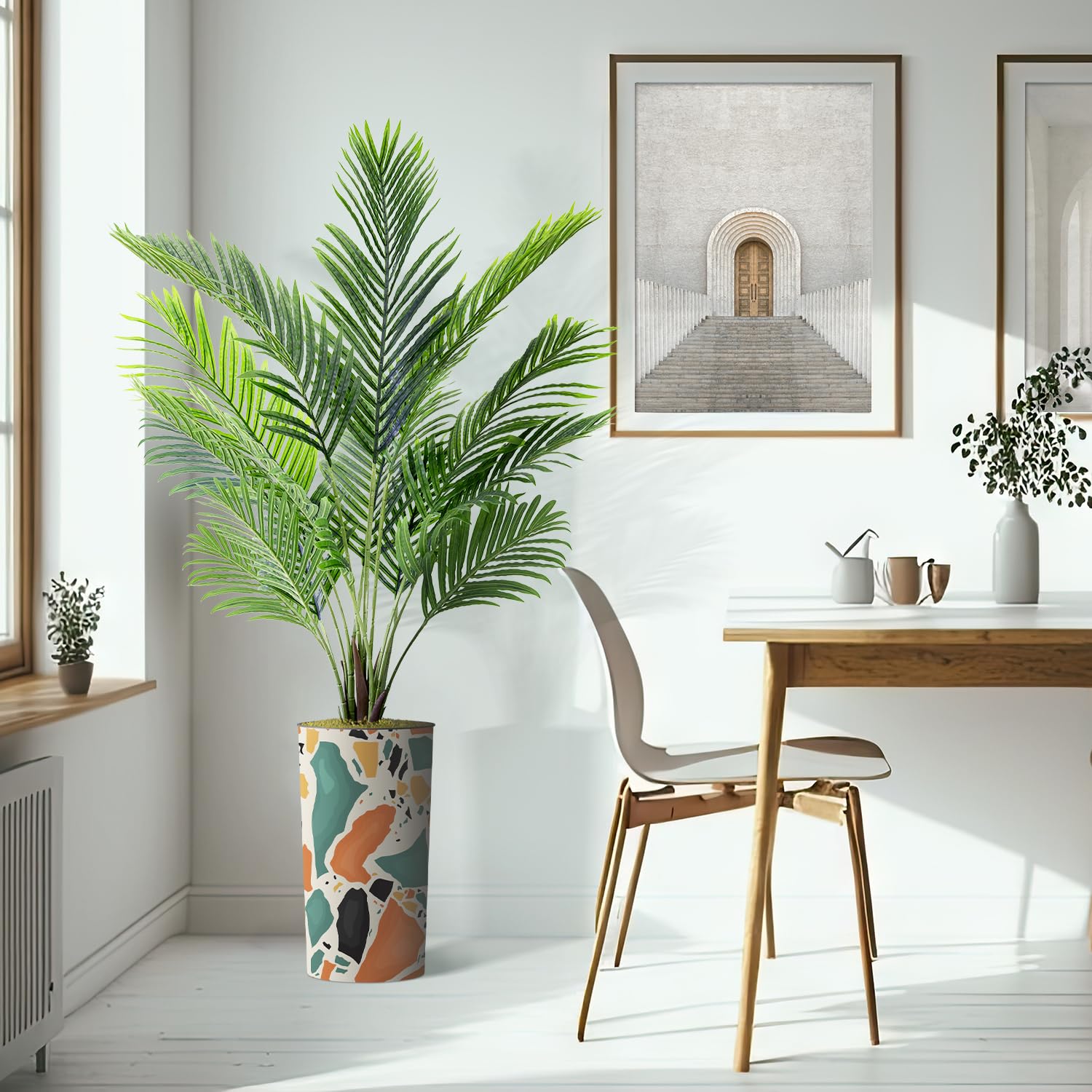 Modern Geometric Planter with Artificial Areca Palm Tree - 66