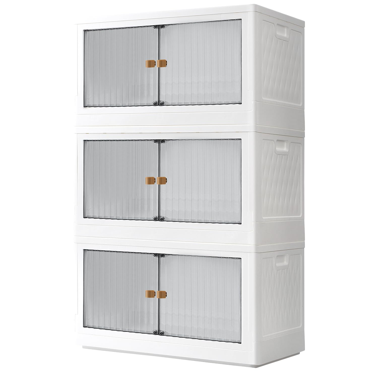 19 Gallon Stackable Storage Bins with Lids (3-Pack) - Collapsible Plastic Storage Boxes with Wheels & Doors, Large Foldable Organizer for Dorm Room Clothes, Toys & Home Organization - Space Saving Grey Storage Solution