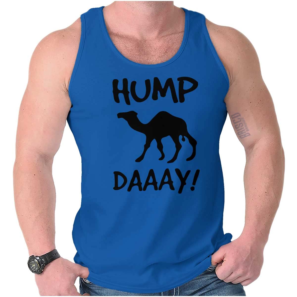 Brisco Brands Hump Day Camel Wednesday Funny Graphic Tank Top T-Shirt for Men & Women - Perfect for Casual Wear, Weekday Outfits & Humor Lovers