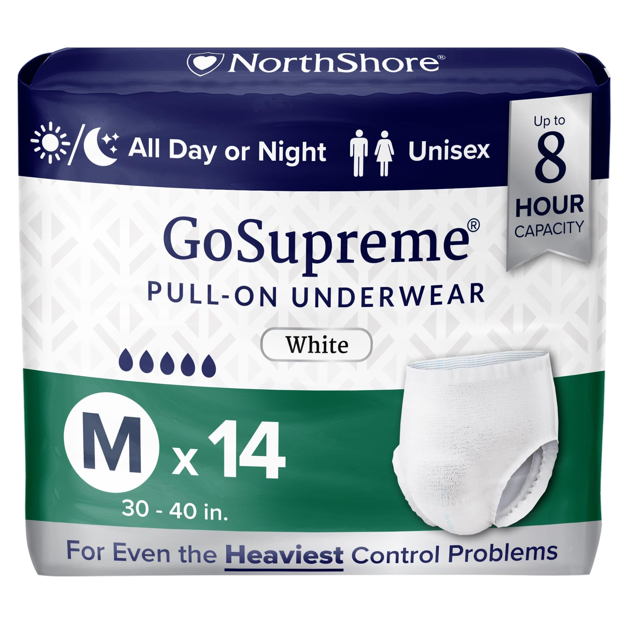 NorthShore GoSupreme Adult Underwear - Medium Size with Booster Pads & Supreme Wipes for Men & Women | Incontinence Protection for Day & Night Use | Ideal for Active Lifestyle & Travel