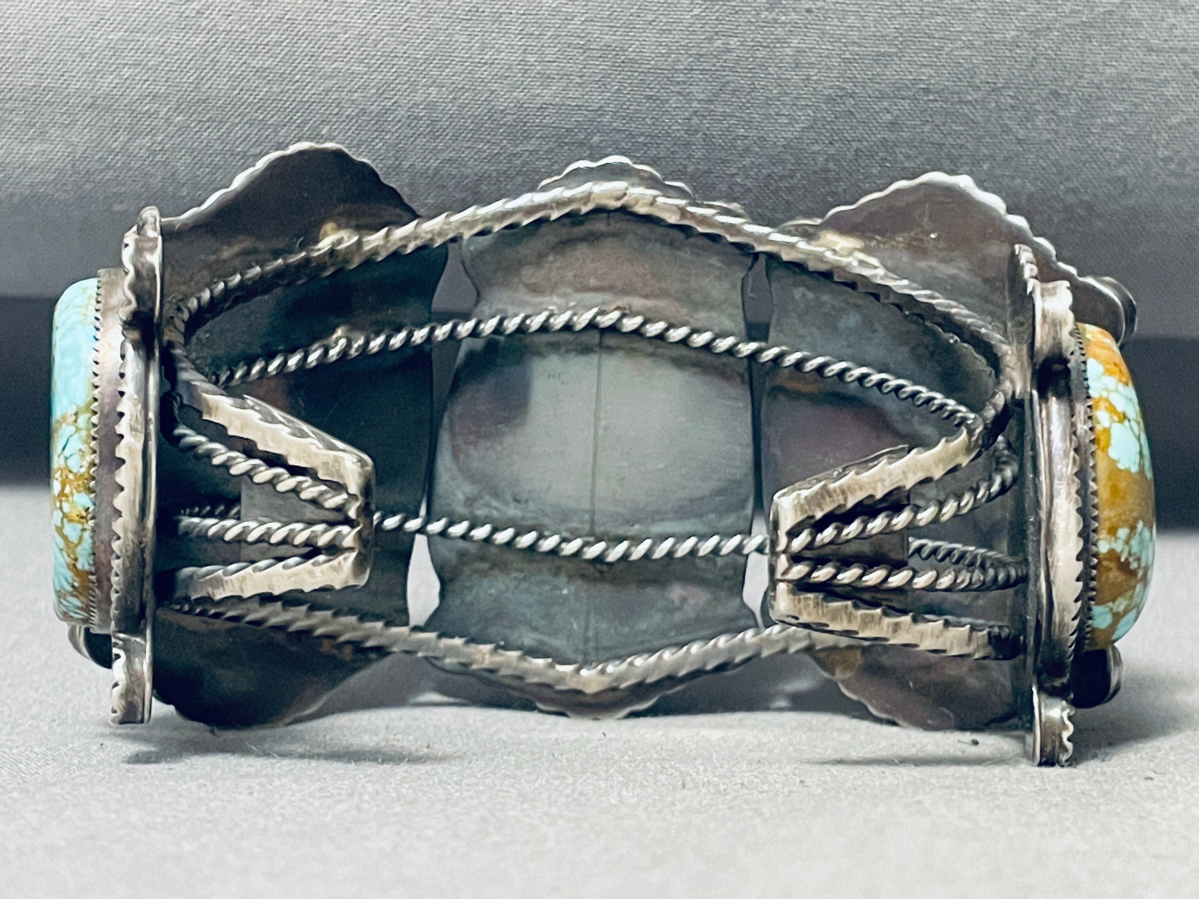 127 Grams Heavy Native American Navajo #8 Turquoise Sterling Silver Bracelet Cuff