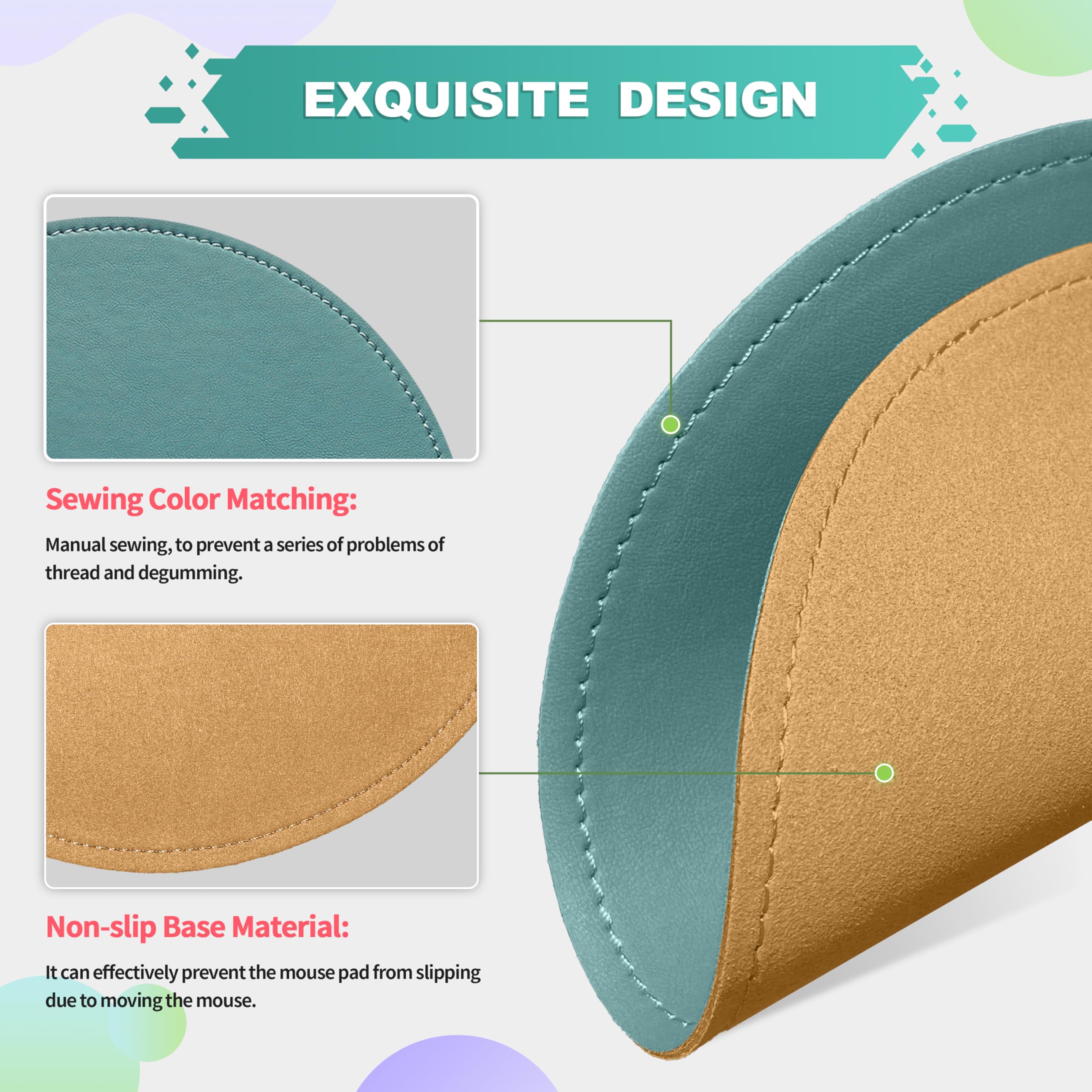Premium Round Leather Mouse Pad with Stitched Edge - Non-Slip Microfiber Base, Waterproof PU Surface - 9x9 Inch Computer & Laptop Accessory (Ultramarine) - Perfect for Office, Gaming & Home Workspace