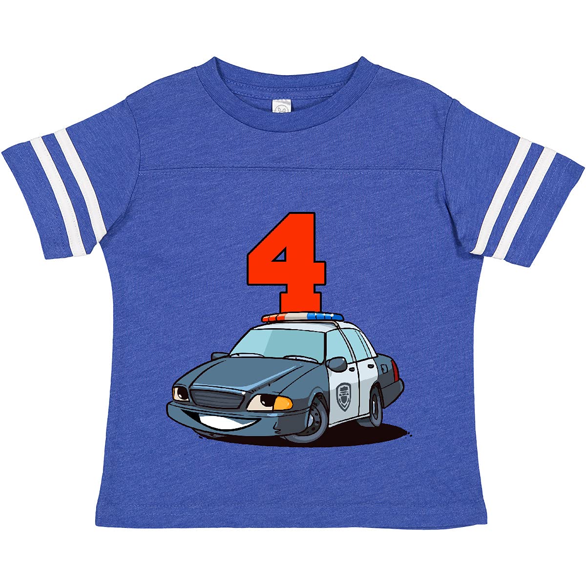 Inktastic 4th Birthday Police Car Toddler T-Shirt - Cute Police Theme Birthday Outfit for Boys & Girls - Perfect for 4th Birthday Parties, Photo Shoots & Special Occasions