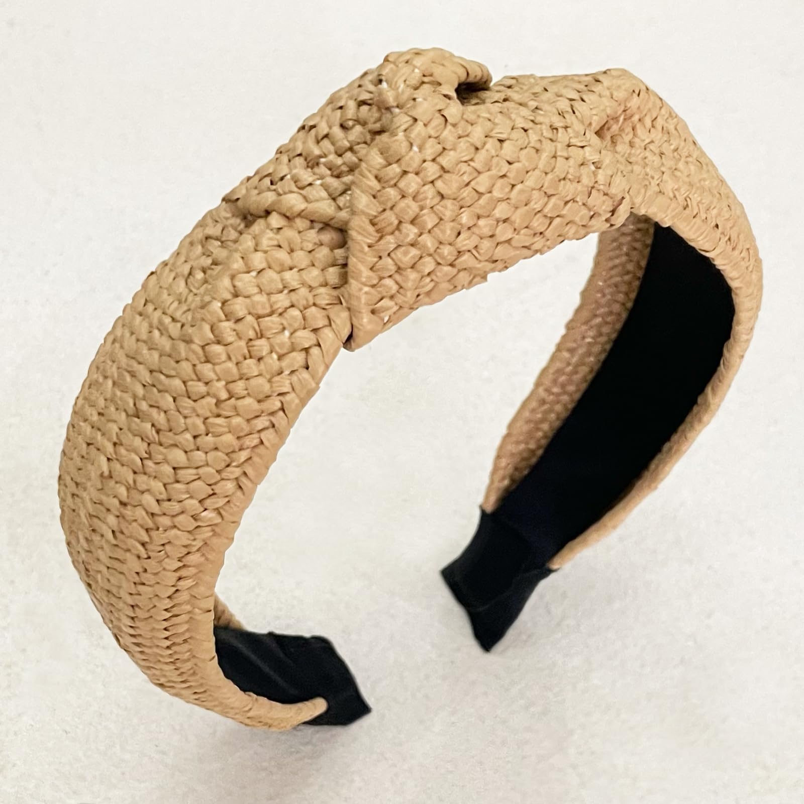 4PC Handmade Raffia Headbands for Women - Boho Straw Headbands, Knotted Top Knot Headbands, No Slip Rattan Woven Hair Accessories for Summer, Beach, Wedding & Vacation