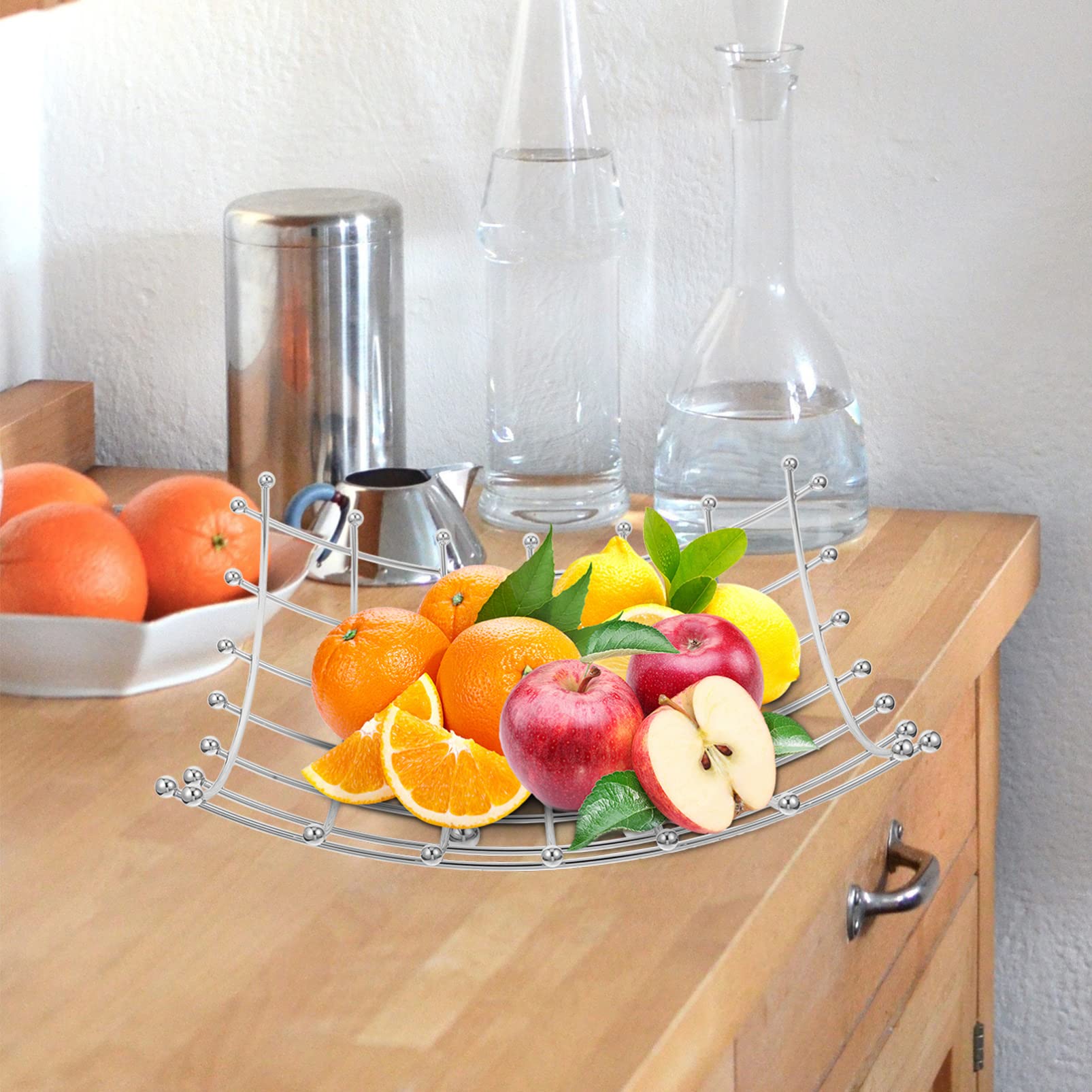 Modern Wire Fruit Basket Bowl - Countertop Holder for Fruits, Veggies & Snacks - Kitchen & Dining Decor