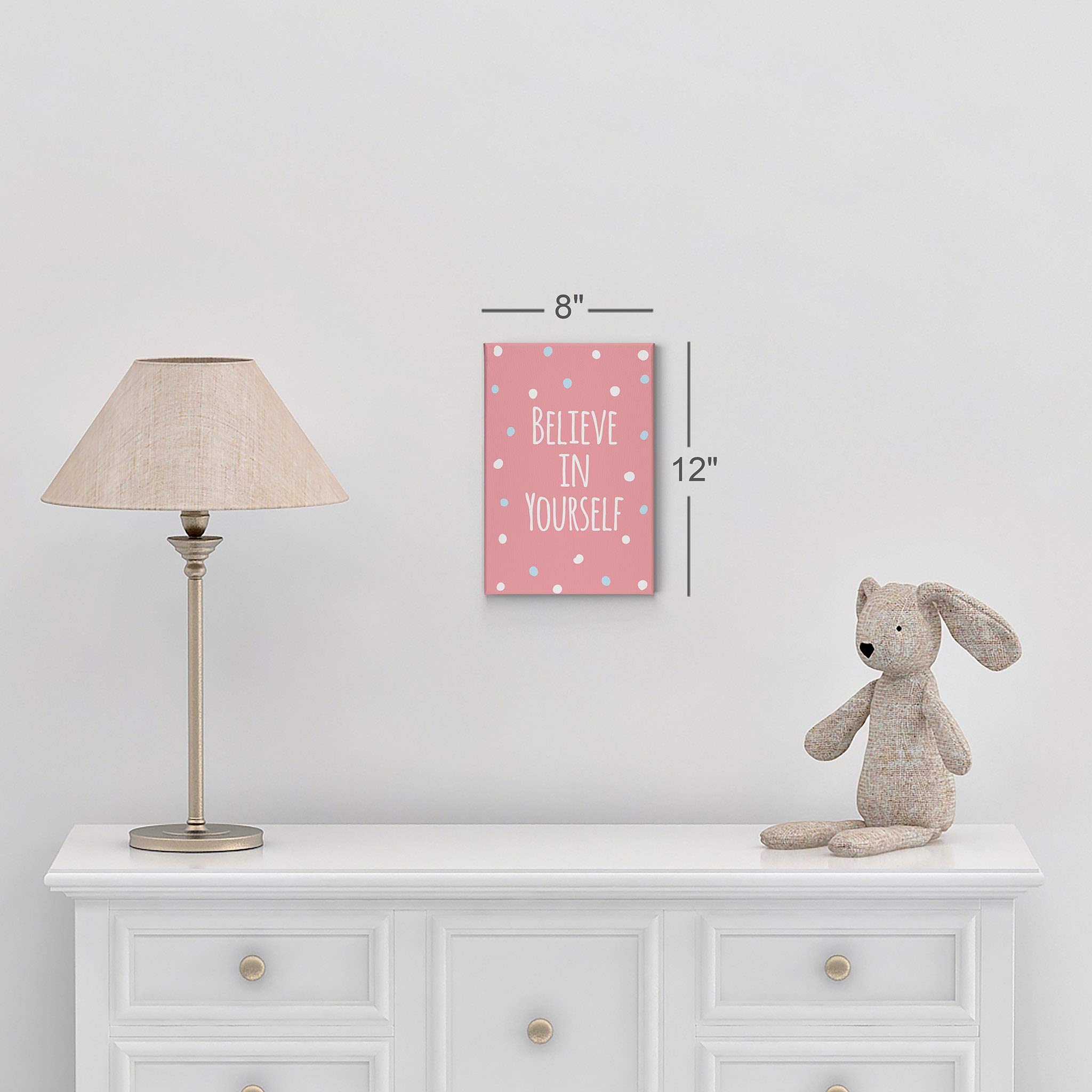 Believe in Yourself Inspirational Wall Art - Pink Lettering Canvas Print for Kids Room, Nursery & Baby Room Decor - Motivational Quote Home Decor - Made in USA (40x30 Inch)