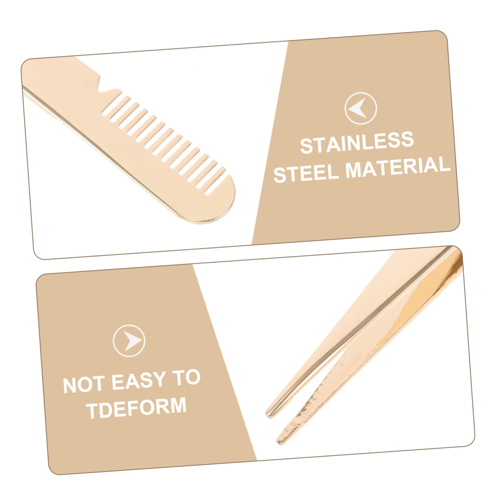 Minkissy Professional Eyelash & Eyebrow Tweezers - Stainless Steel Lash Clamp Tweezers with Comb for Women & Men - Perfect for Lash Extensions, Eyebrow Shaping & Makeup Application - Golden Metal Beauty Tools