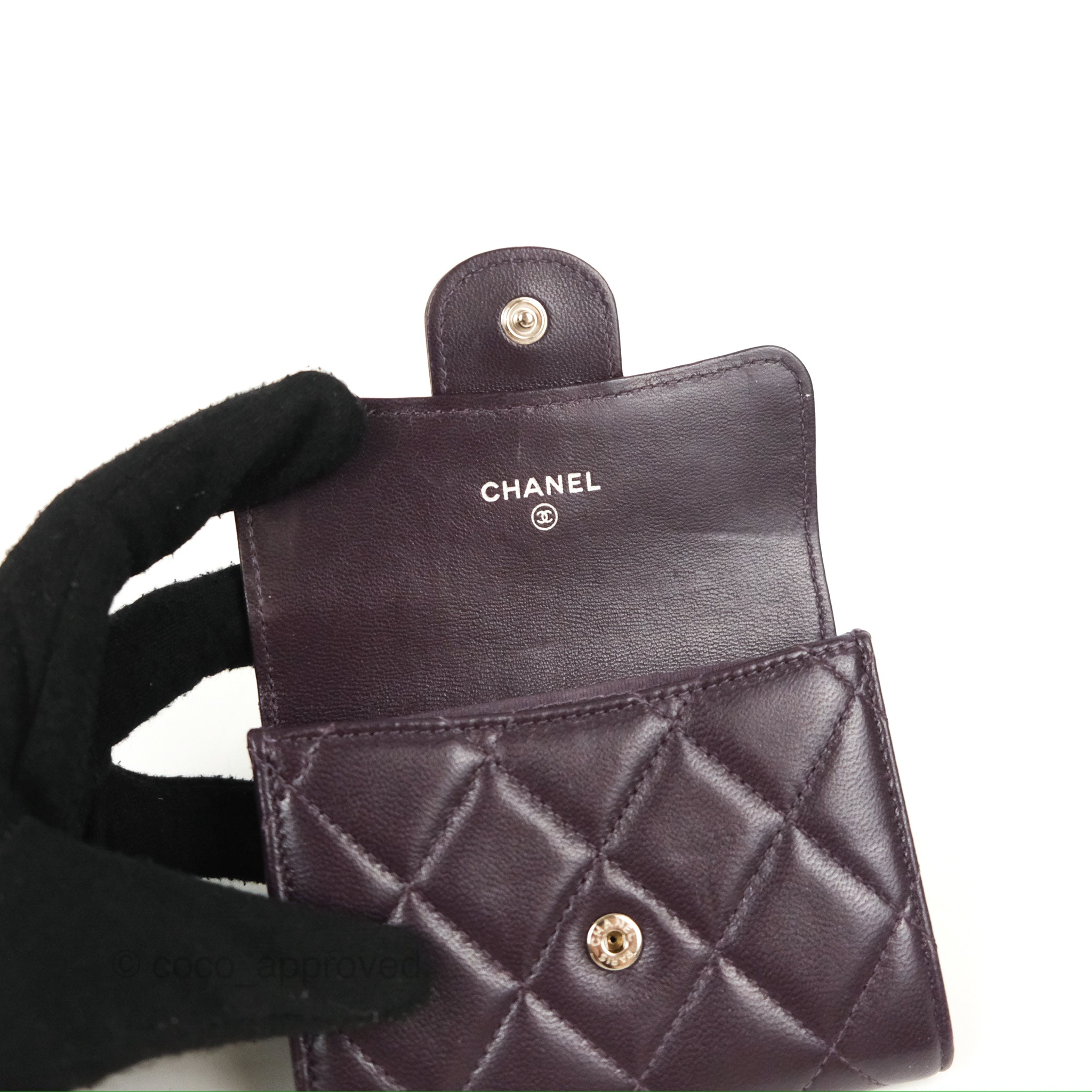 Chanel Classic Flap Coin Purse - Dark Purple Lambskin Leather with Silver Hardware | Luxury Small Wallet for Women, Perfect for Parties & Evening Events