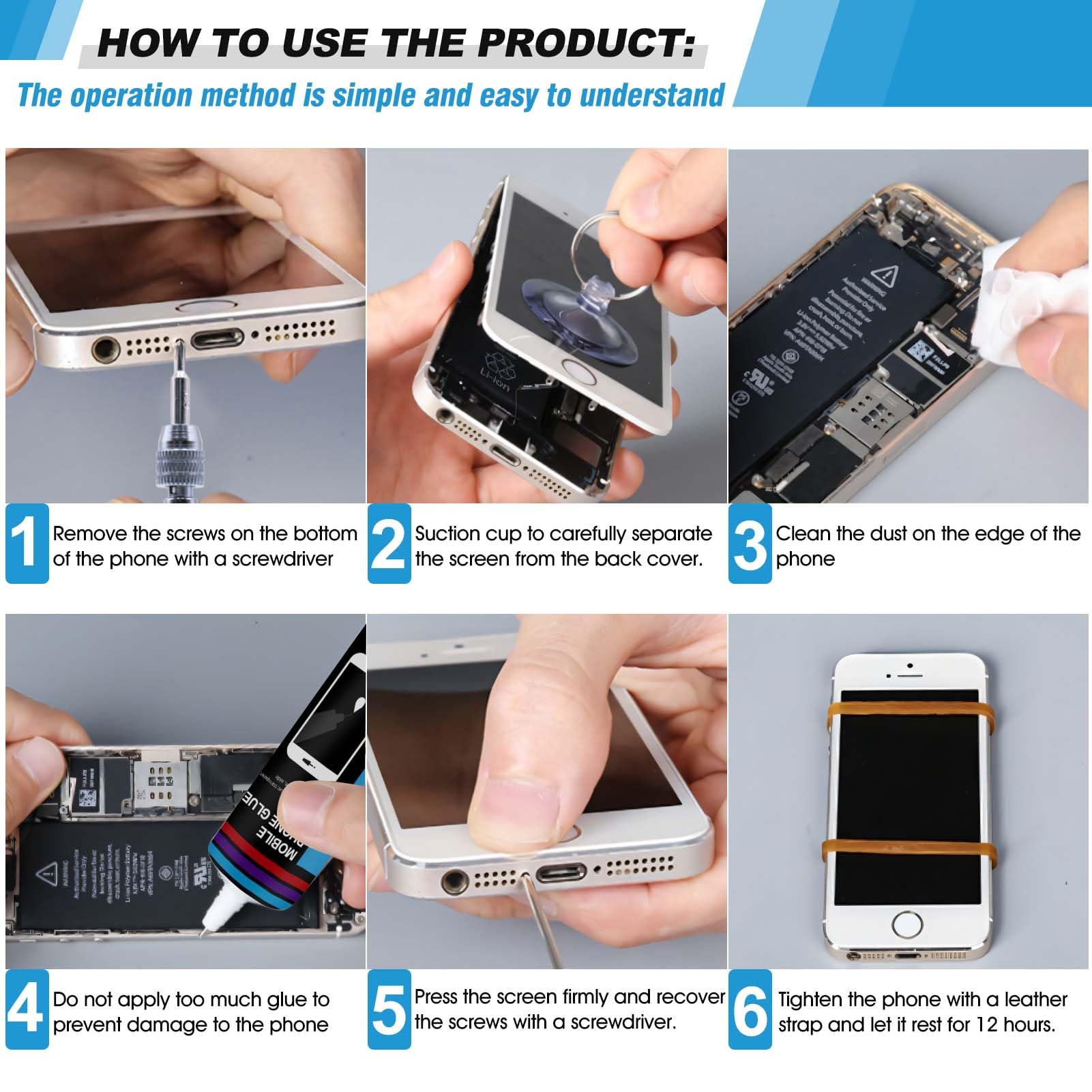 Phone Screen Repair Adhesive Glue Kit with Tools - 50ml Black Multi-Functional Electronic Screen Fixing Solution for iPhone, Samsung & Smartphones - Perfect for DIY Screen Replacement & Glass Repair at Home