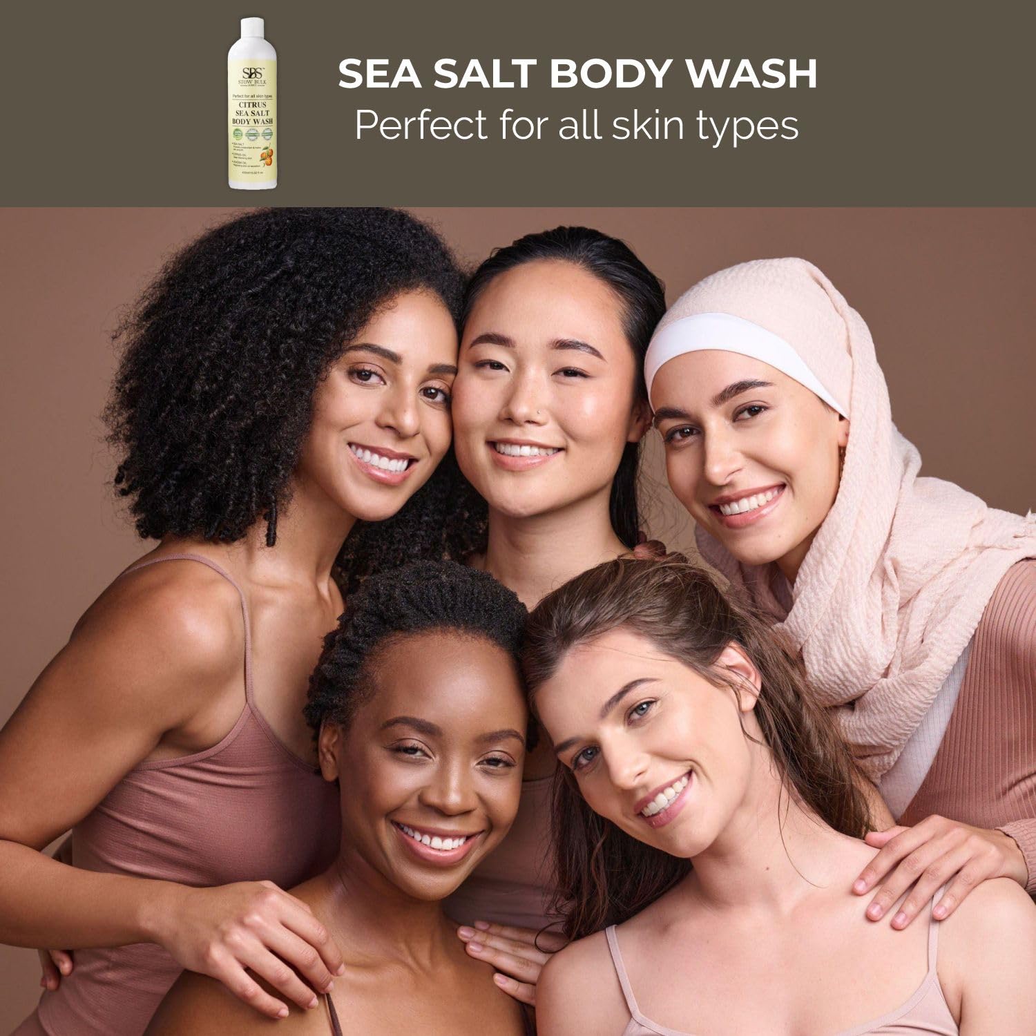 Stow Bulk Citrus Sea Salt Body Wash - 13.5 Fl Oz | Natural Exfoliating & Hydrating Shower Gel for Men & Women | Perfect for Dry Skin, Post-Workout & Spa Day