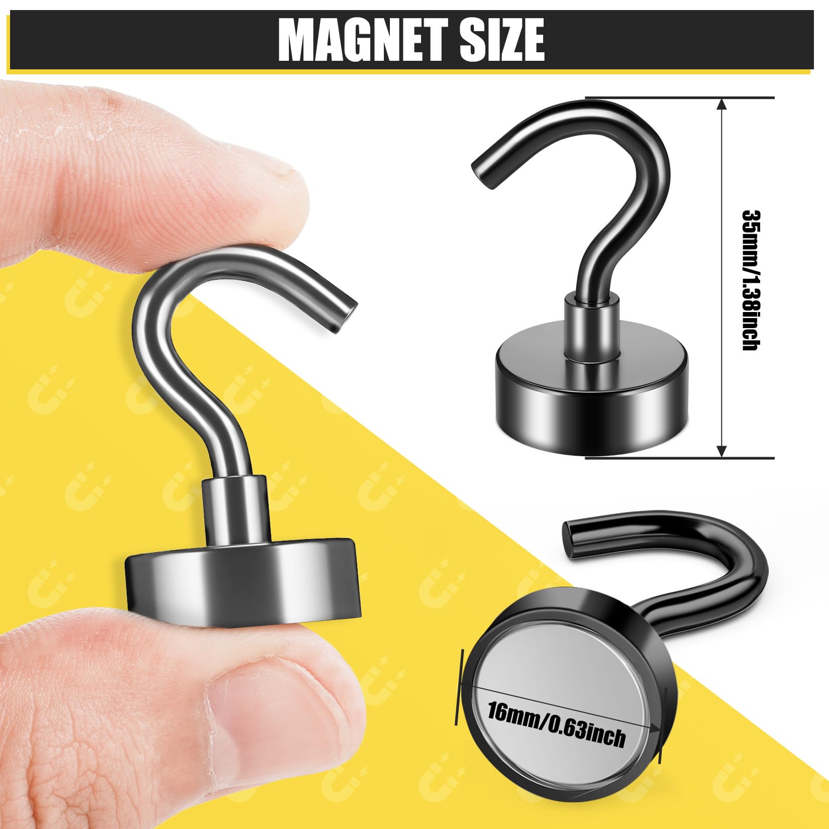 20 Pack Heavy Duty Black Magnetic Hooks - 25Lbs for Kitchen, Garage, Office