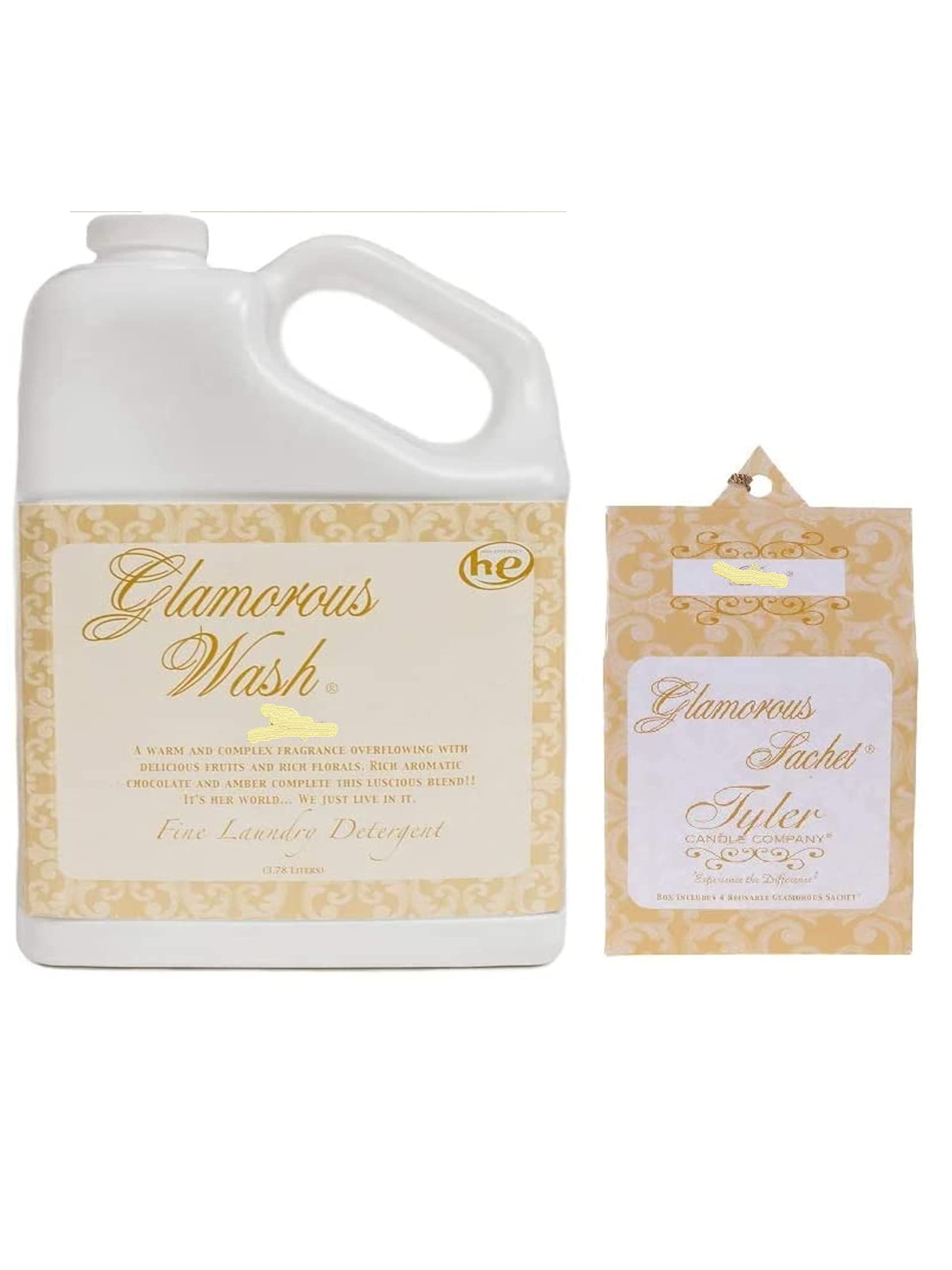 Tyler Candle Glam Wash Laundry Detergent - Diva Scent 16 FL Oz (454g) Liquid Laundry Soap with Free Sachet | Best for Delicate Fabrics, Lingerie & Luxury Garments