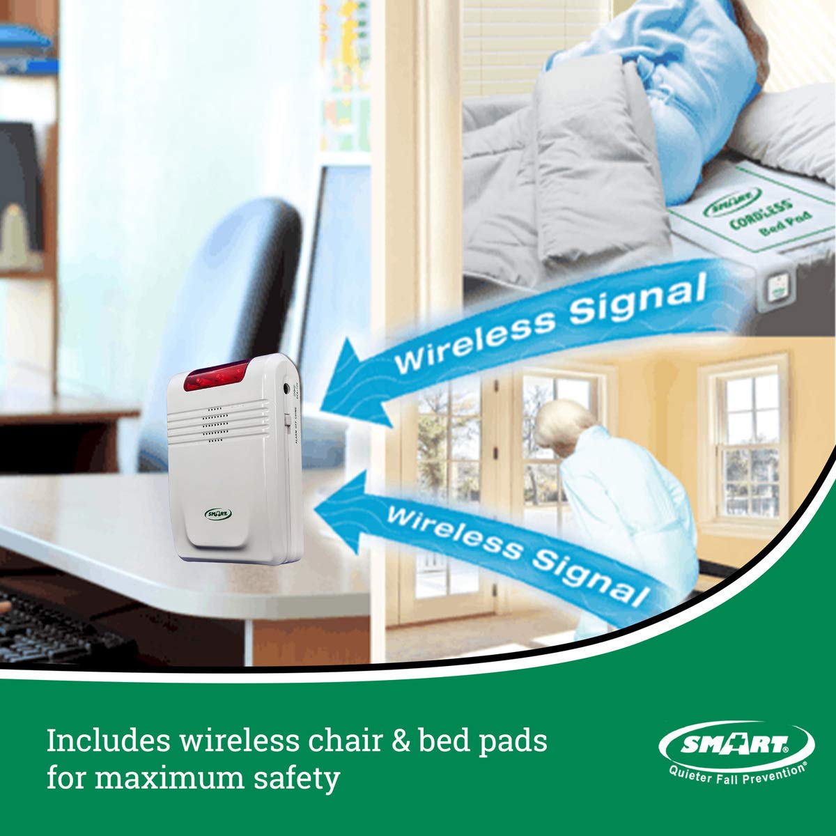 Wireless Bed Alarm with Sensor Pad for Elderly & Patients - Fall Prevention & Safety Alert System for Home Care, Hospitals, and Nursing Homes