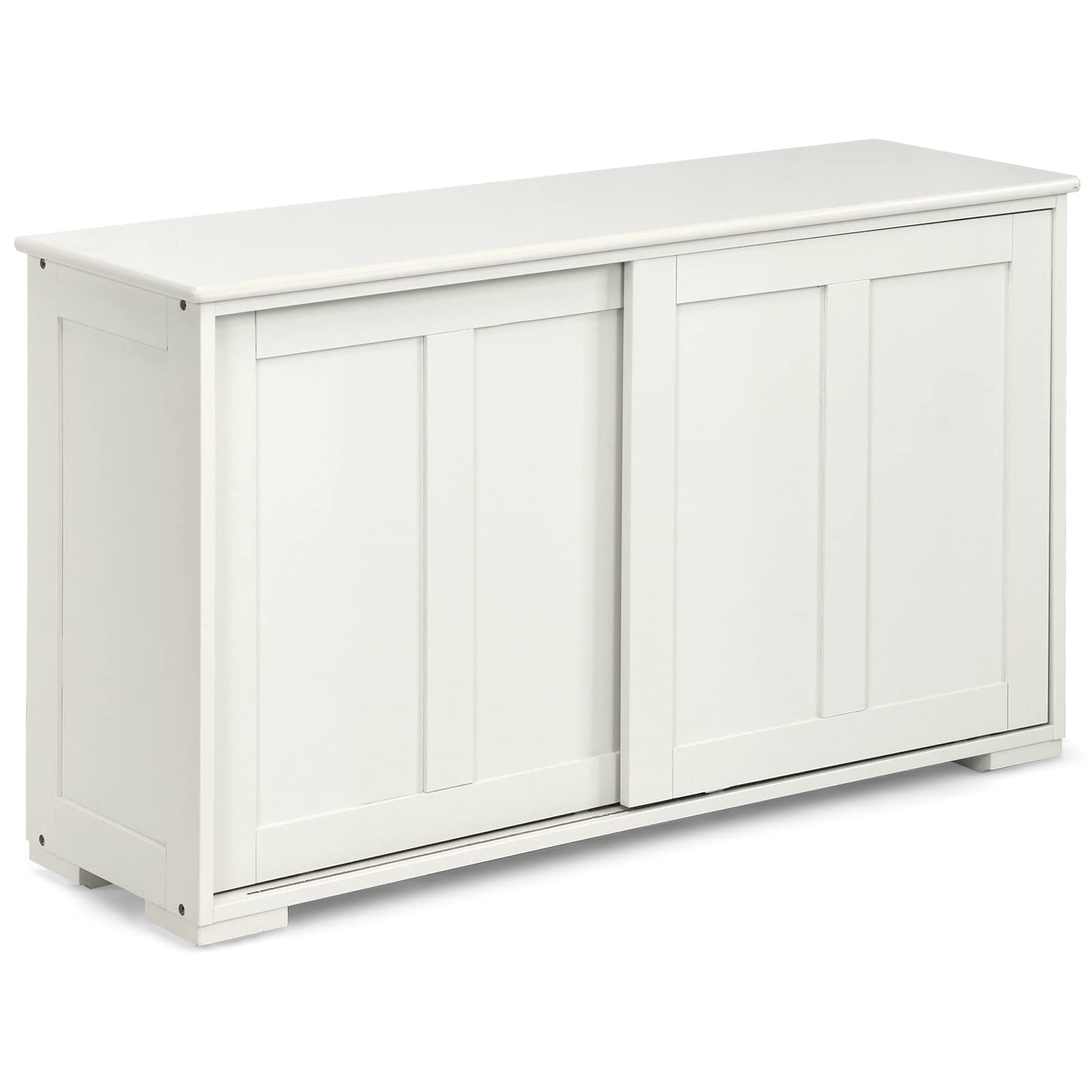 Stackable Wooden Storage Cabinet with Sliding Doors - Cream White Kitchen Buffet Sideboard for Dining Room & Living Room Organization | Perfect for Home, Office & Small Space Storage Solutions