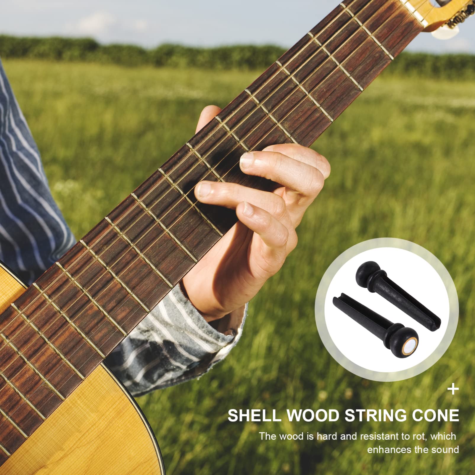 **Milisten 4-Piece Acoustic Guitar Bridge Pins with Abalone Inlay - Black Ebony Wood Slotted Pegs for Bass & Shell Guitar Replacement Parts - Perfect for DIY Repairs & Instrument Upgrades**