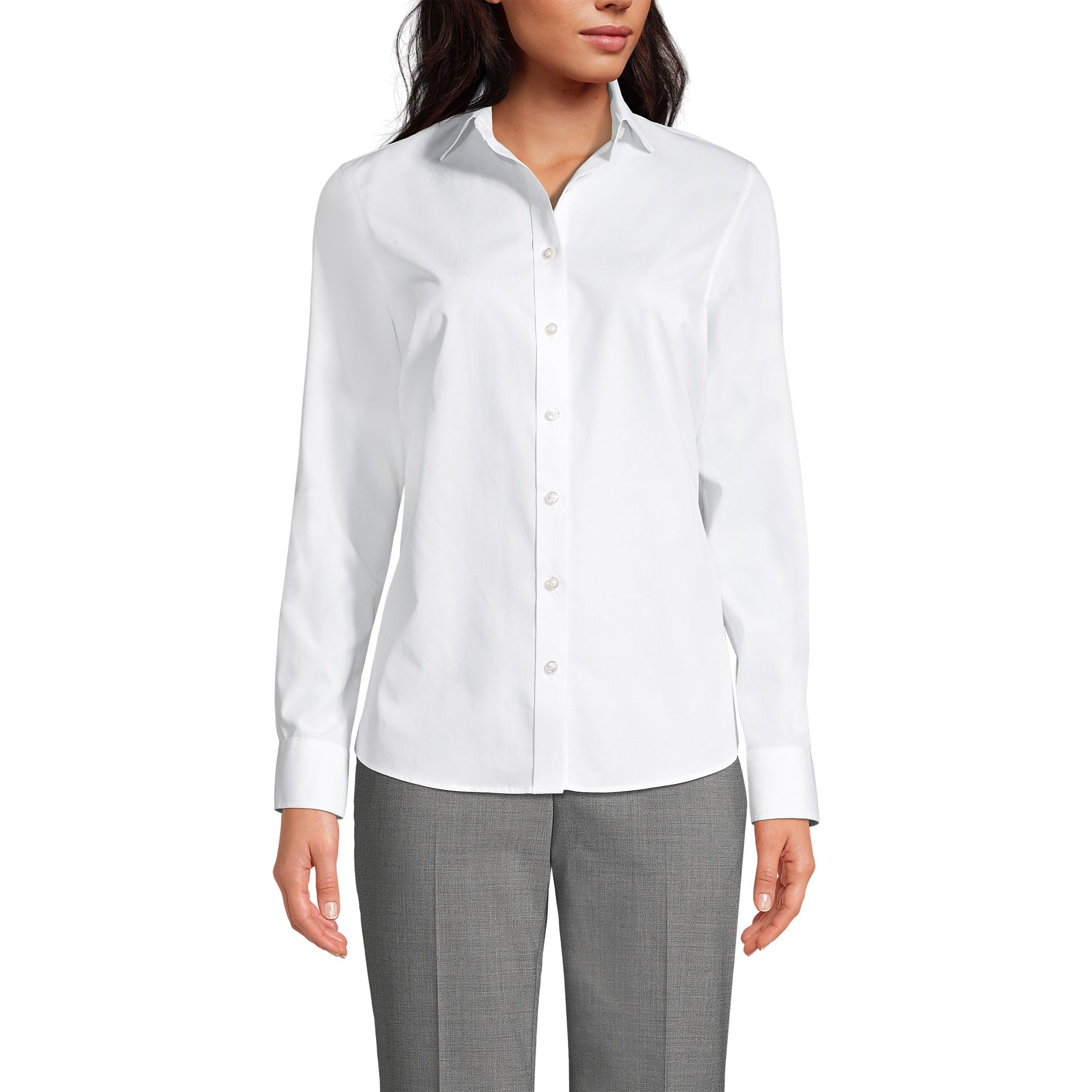 Lands' End Women's Long Sleeve Wrinkle-Free Broadcloth Dress Shirt - Perfect for Office Work, Business Meetings & Professional Occasions